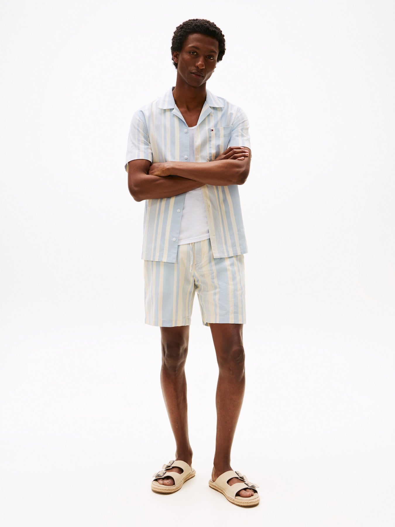 Drawstring Cotton Stripe Shorts