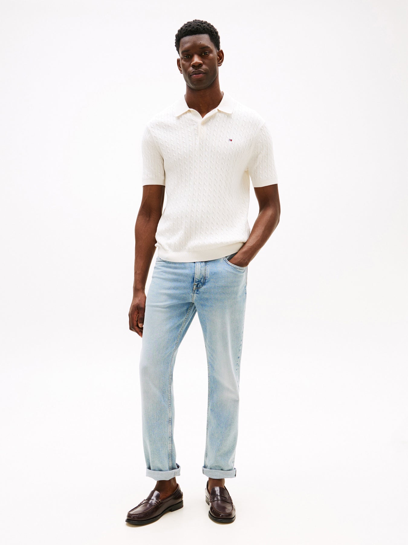 Regular Fit Cable Knit Polo Shirt