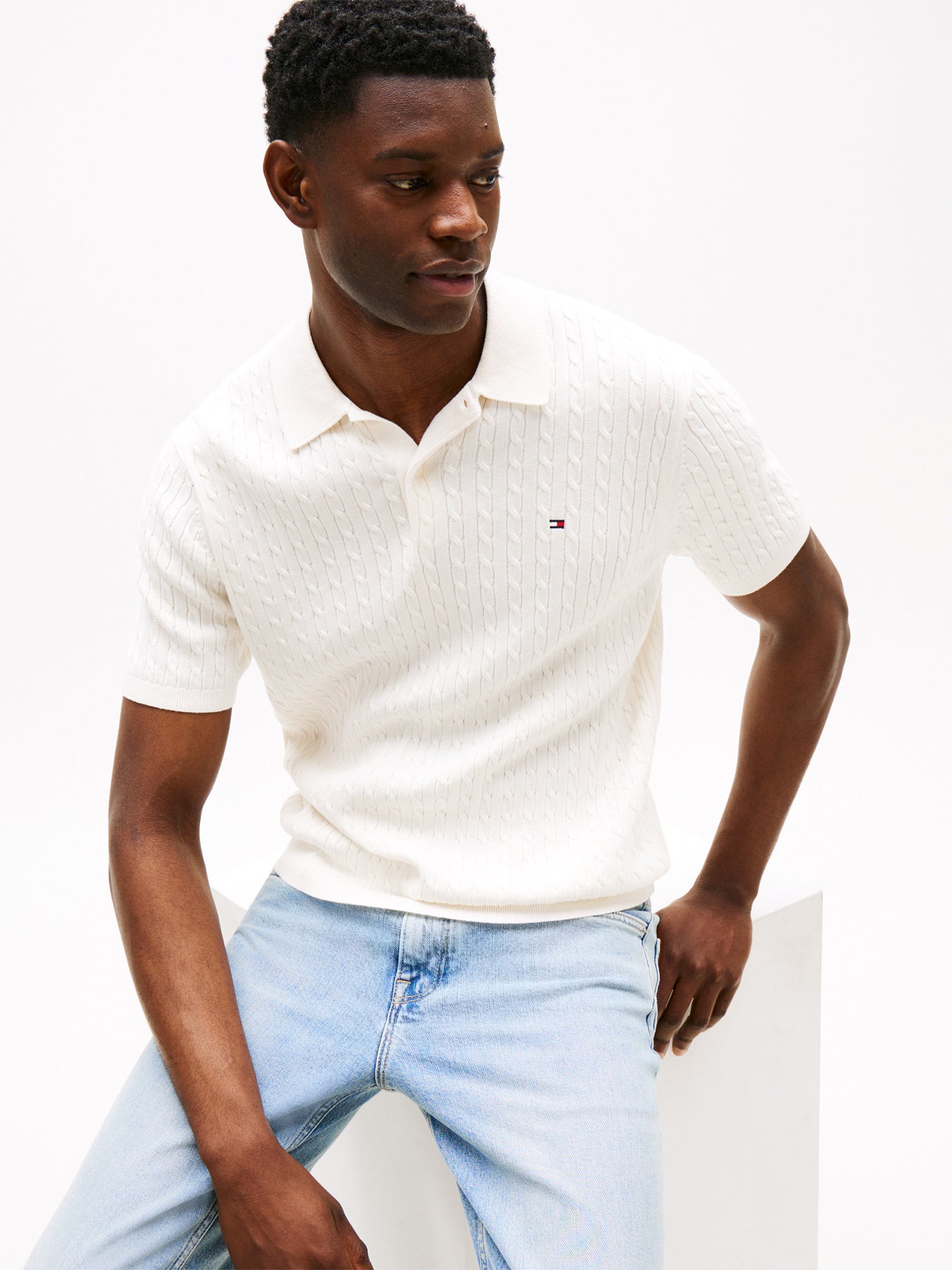 Regular Fit Cable Knit Polo Shirt
