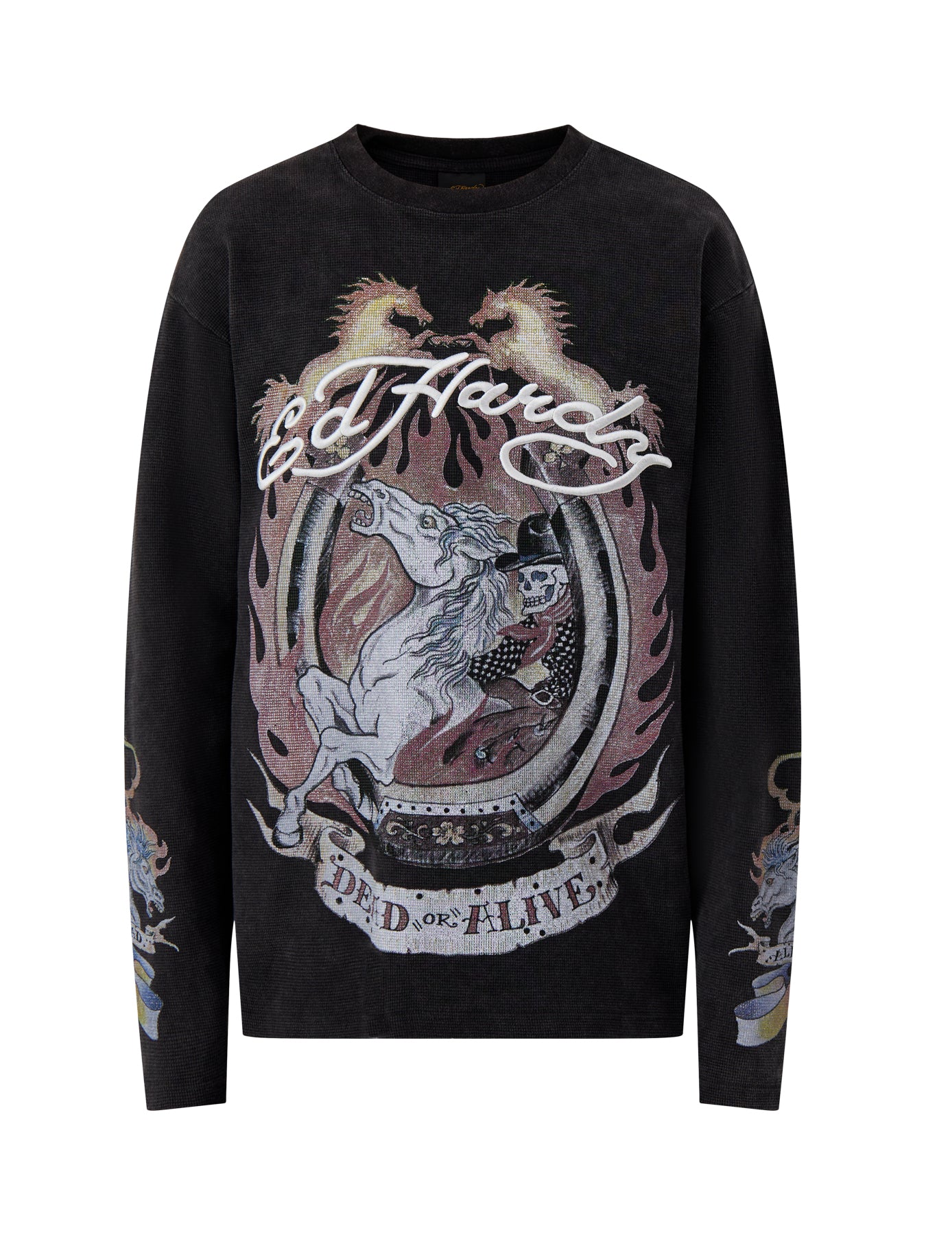 Mens Ride Into Hell Waffle Long Sleeve T-Shirt Black