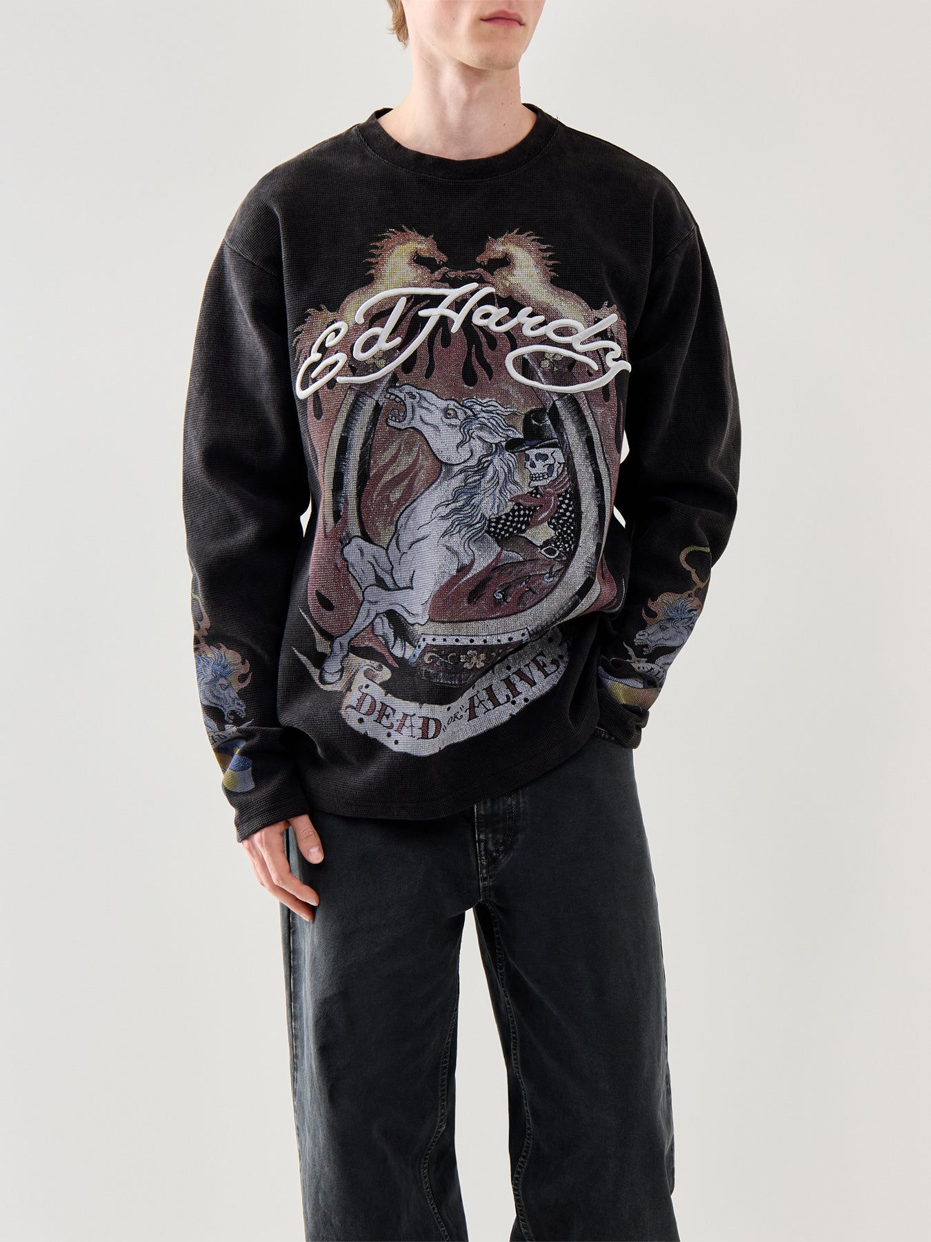 Mens Ride Into Hell Waffle Long Sleeve T-Shirt Black