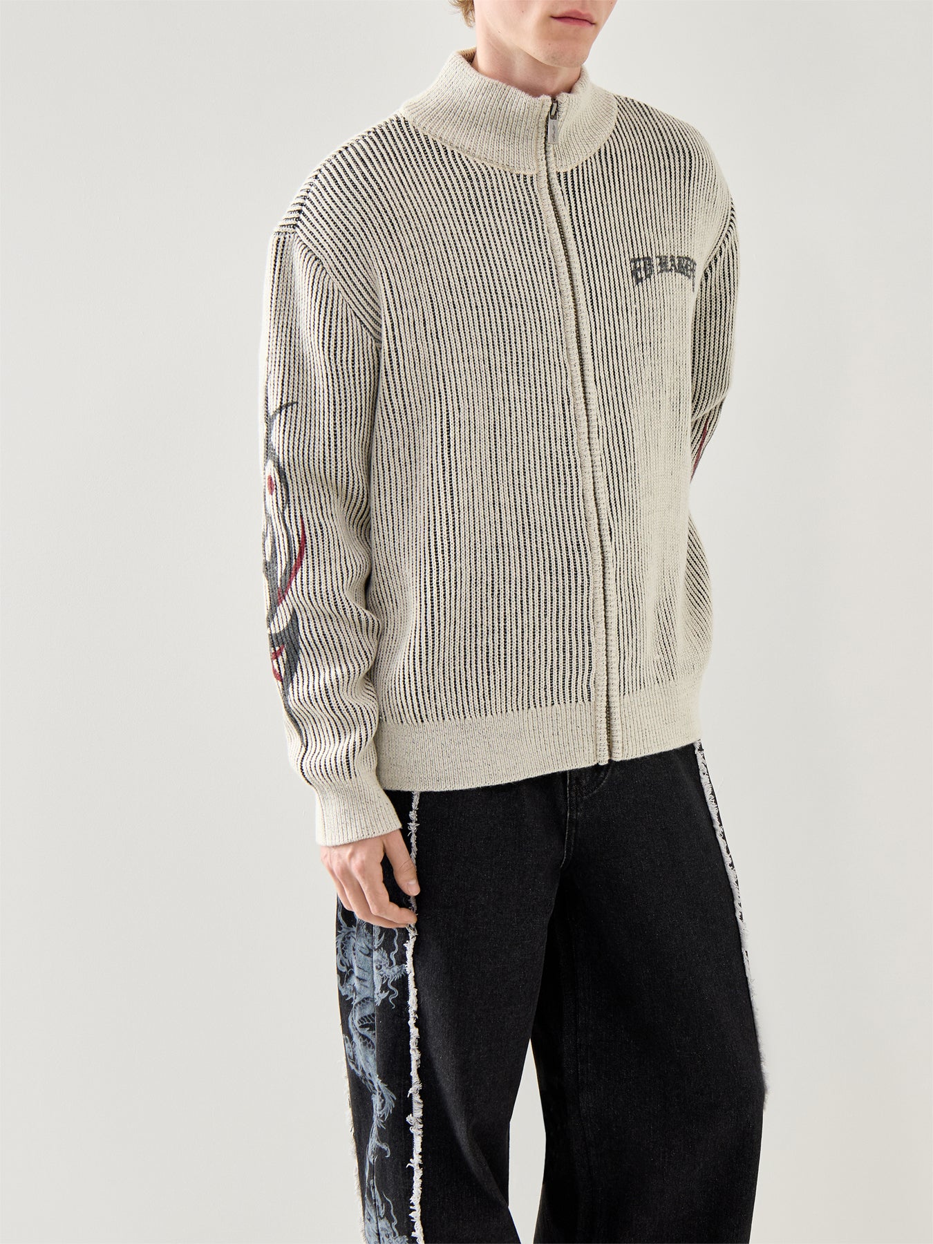 Life Before Honor Fur Detail Knitted Zip Thru Jacket White