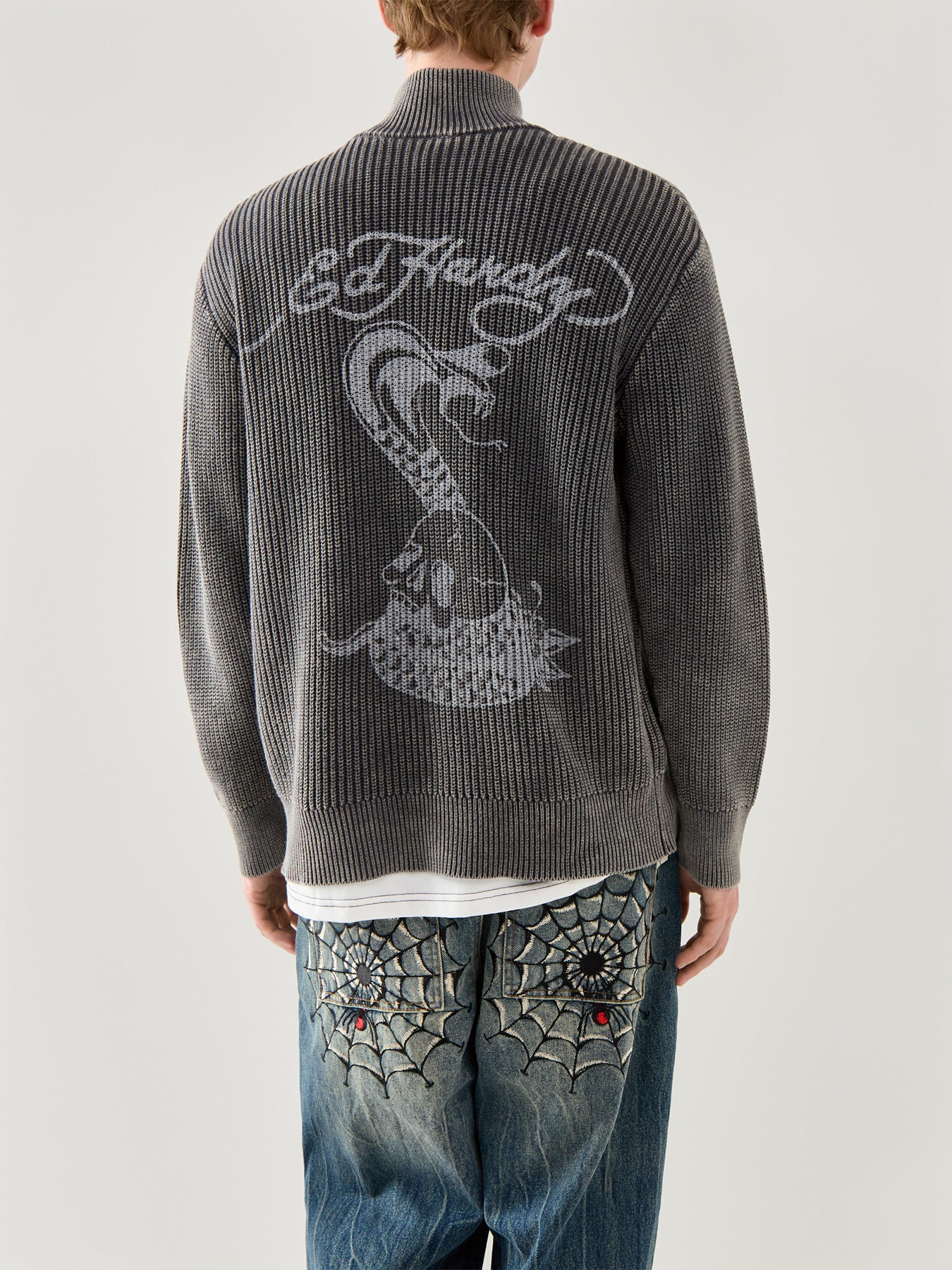 Mens Skull And Snake Zip Through Jumper Black