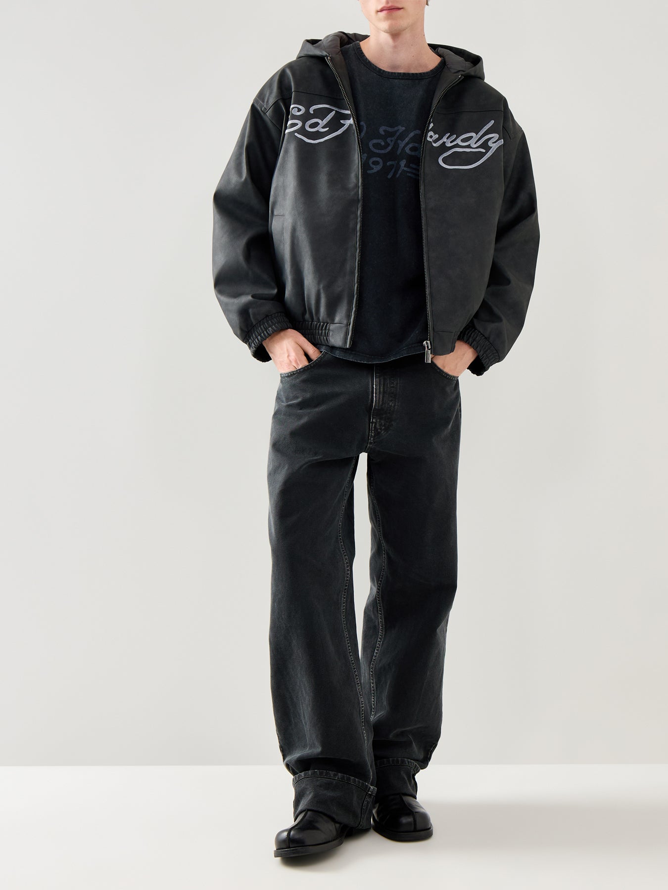 Mens Soaring Eagles Pu Hooded Vegan Leather Jacket