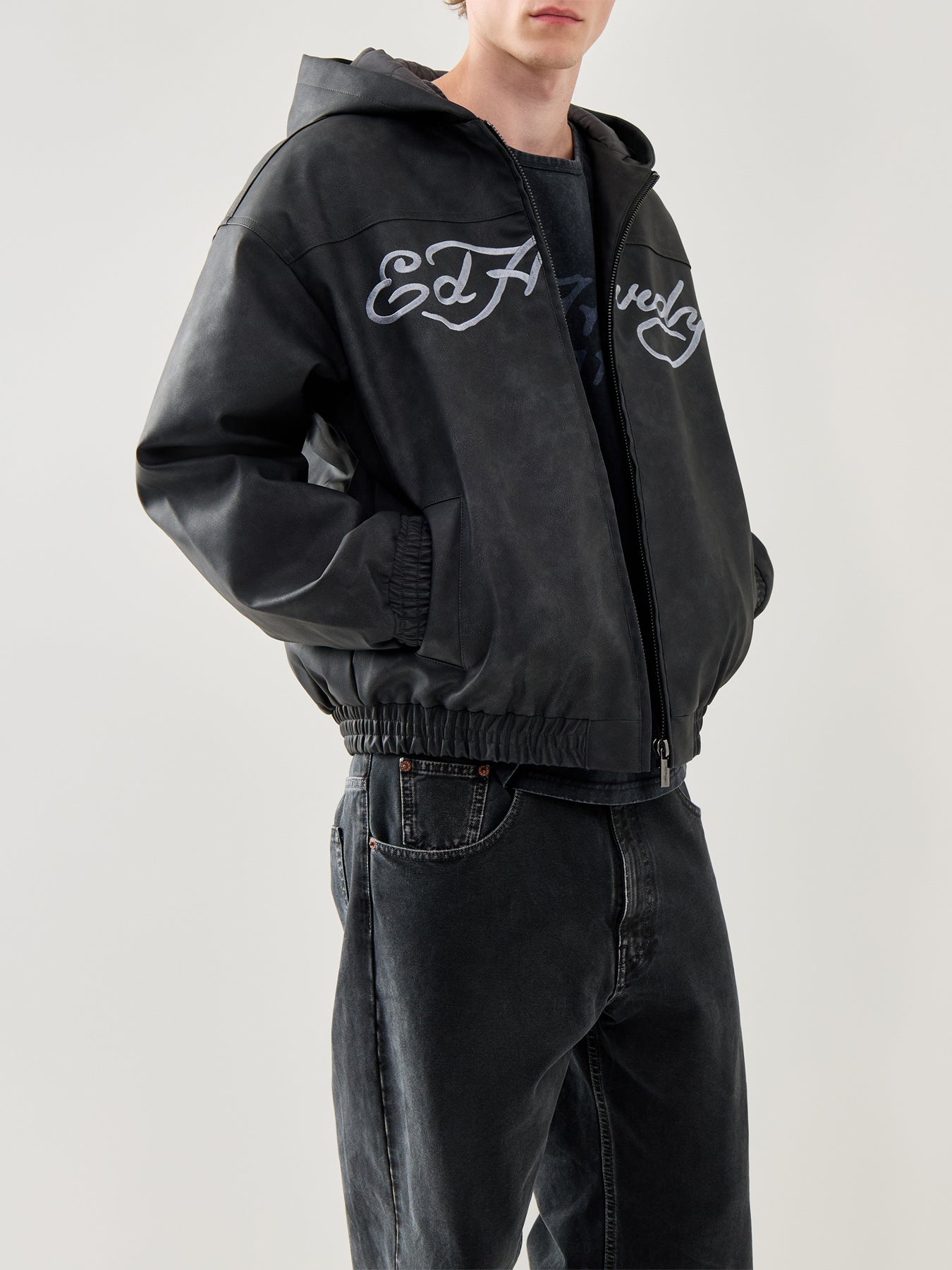 Mens Soaring Eagles Pu Hooded Vegan Leather Jacket