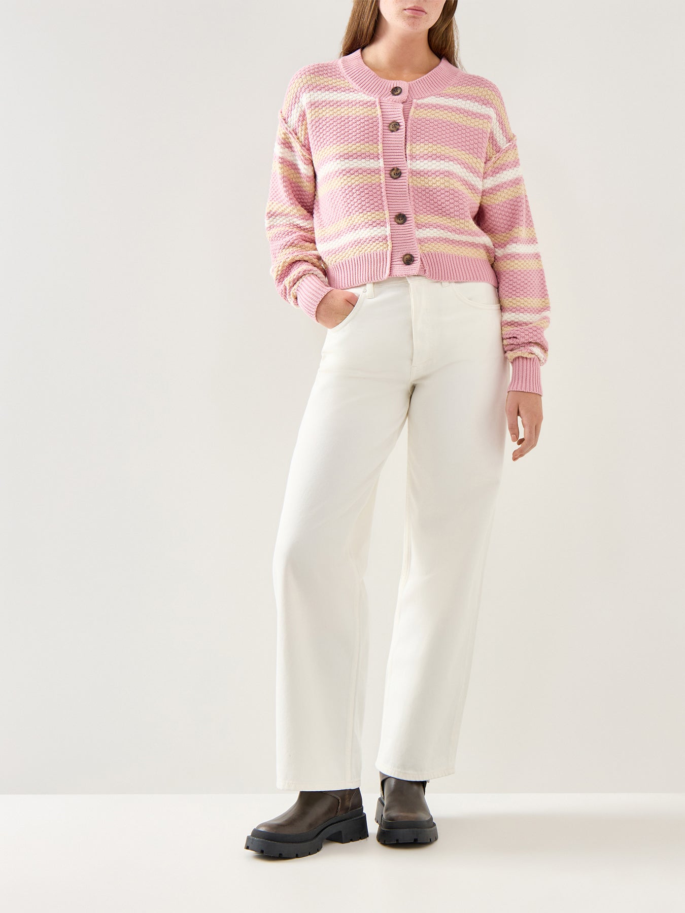 Lila Stripe Cardigan Pink Cotton