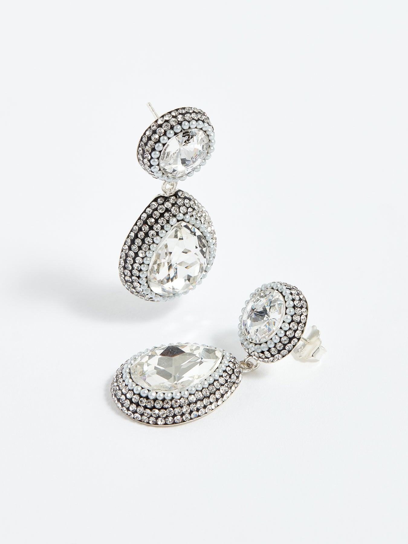 Silver Teardrop Crystal Earrings