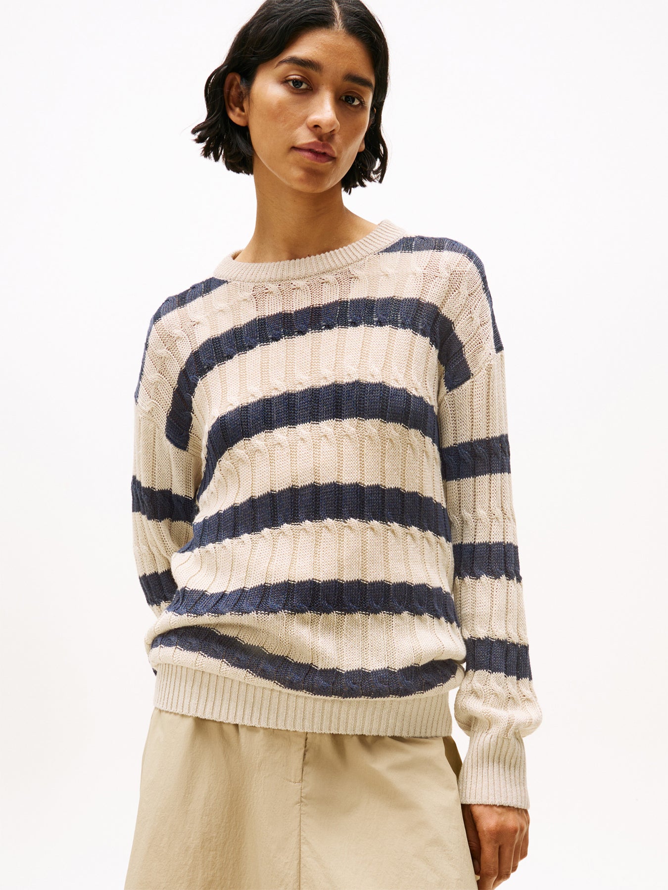 Linen Blend Cable Knit Relaxed Jumper