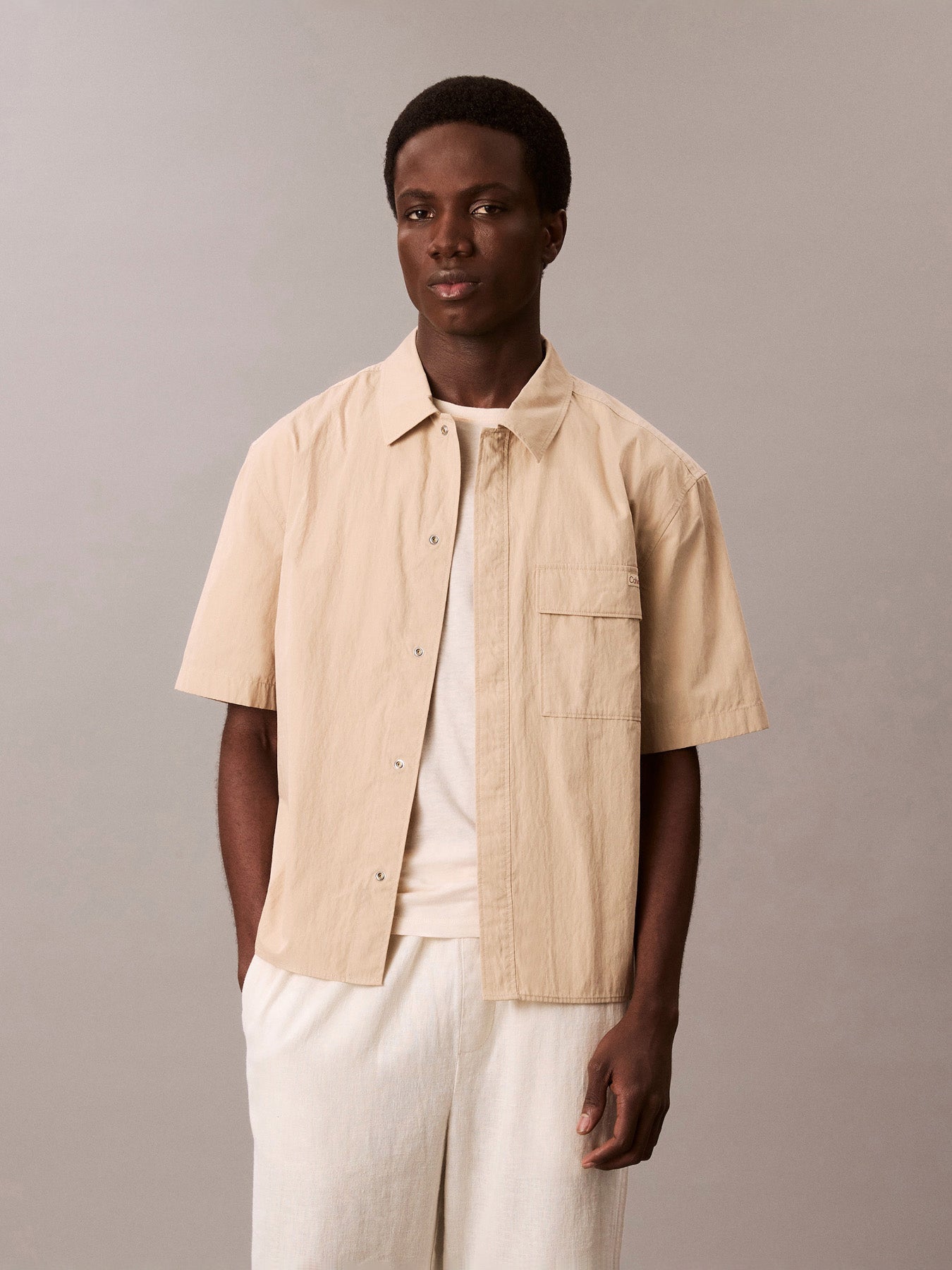 Relaxed Cotton Blend Short Sleeve Shirt