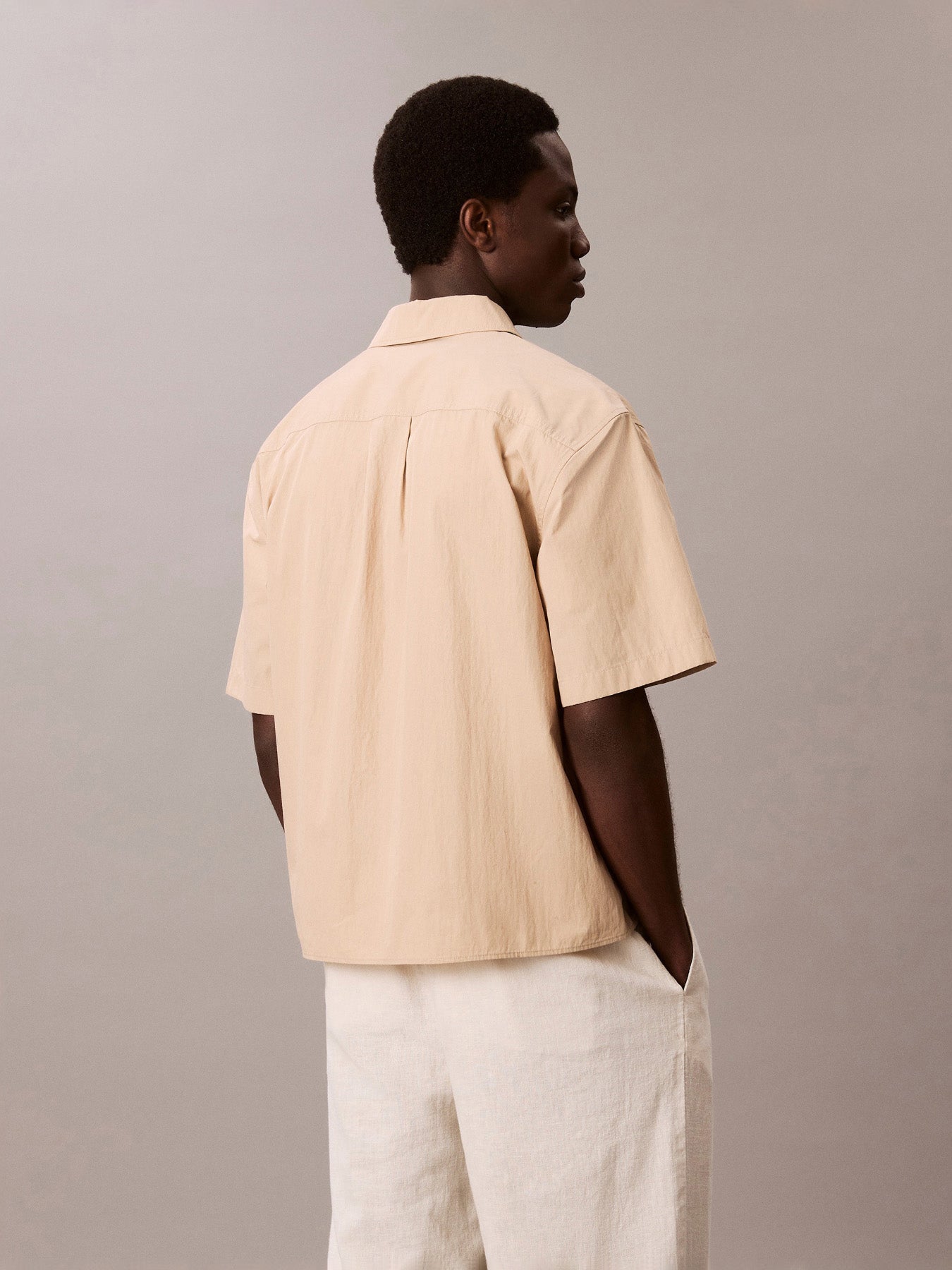 Relaxed Cotton Blend Short Sleeve Shirt