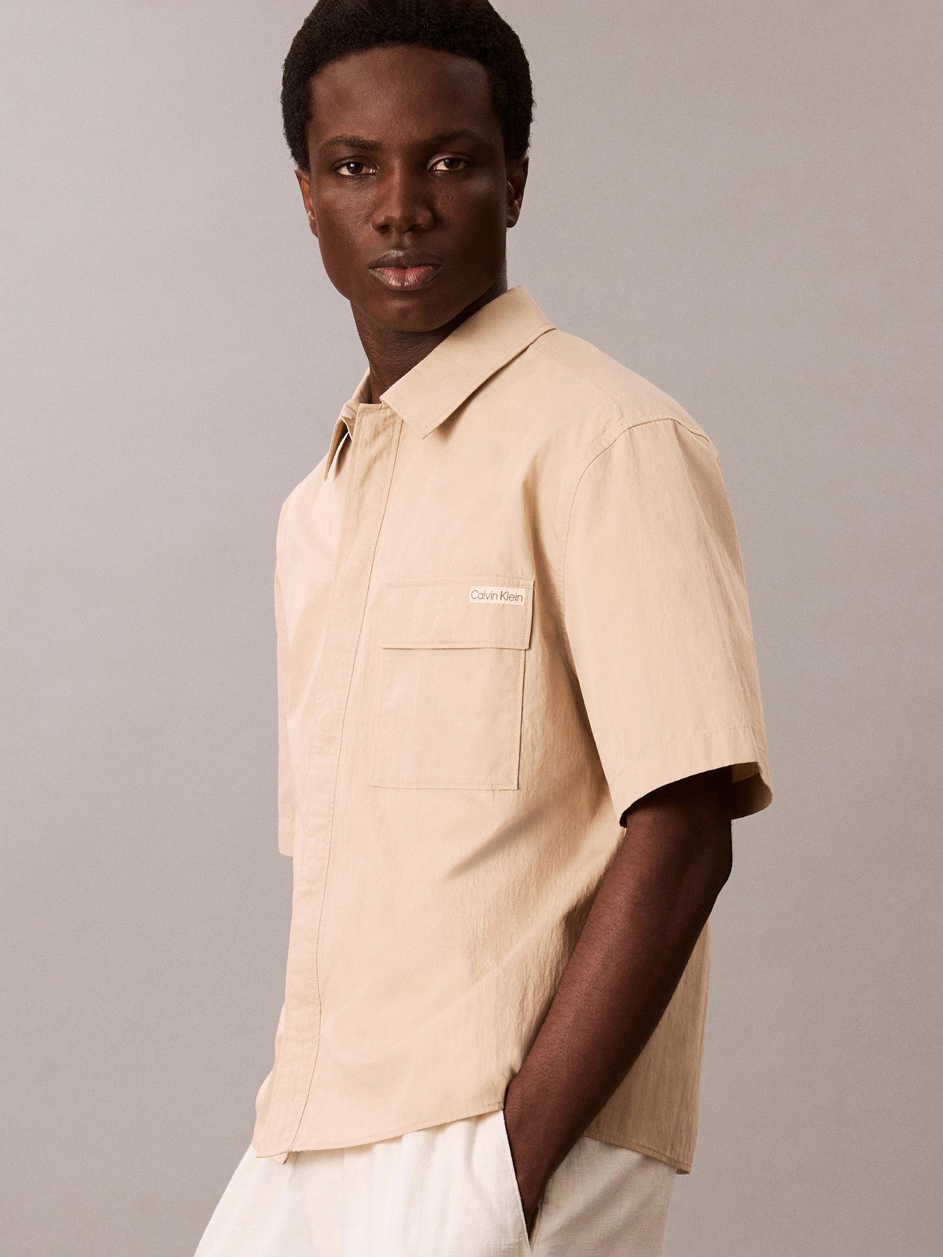 Relaxed Cotton Blend Short Sleeve Shirt