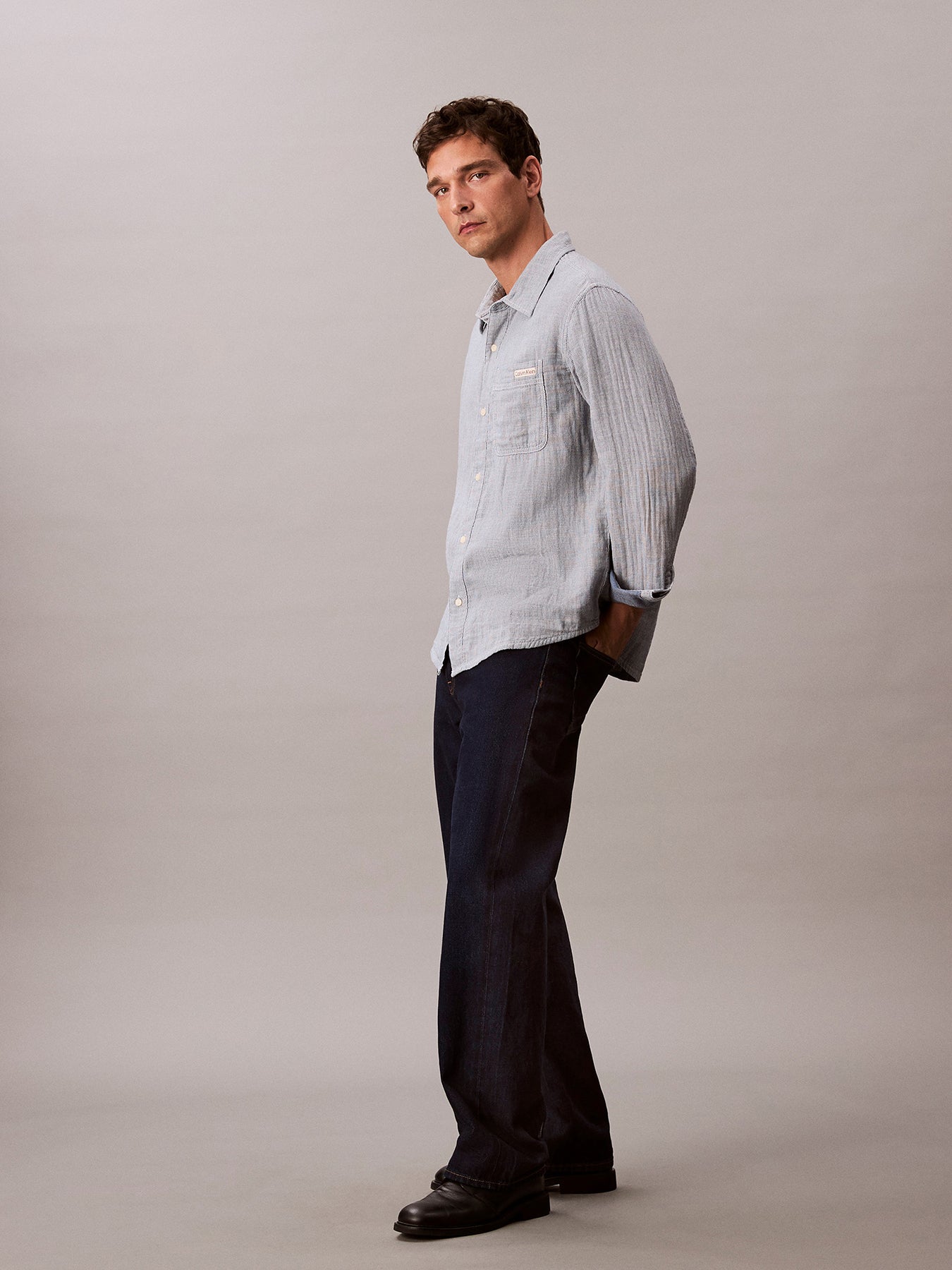 Double Face Striped Cotton Long Sleeves Shirt