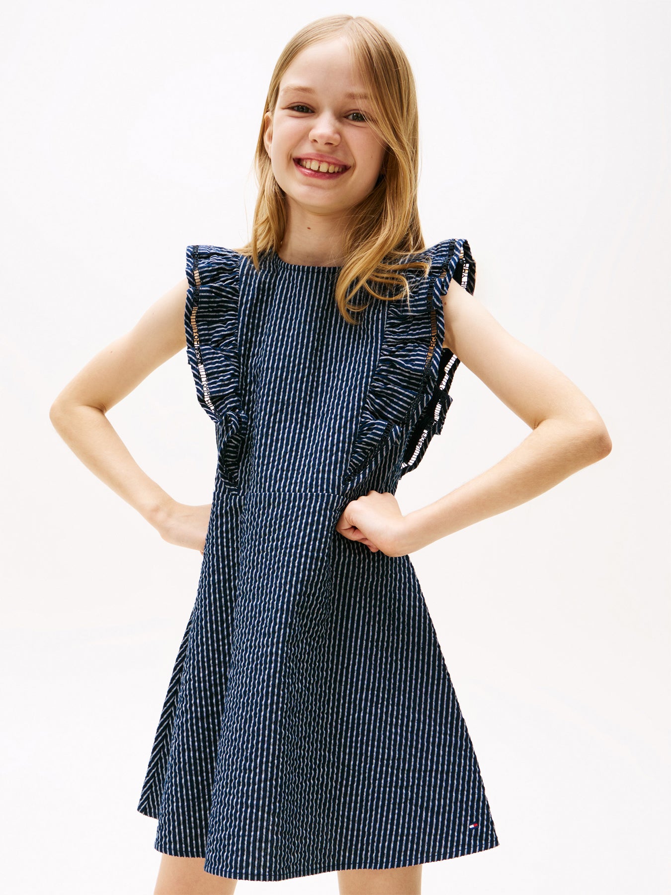 Kids' Ruffle Seersucker Fit And Flare Dress