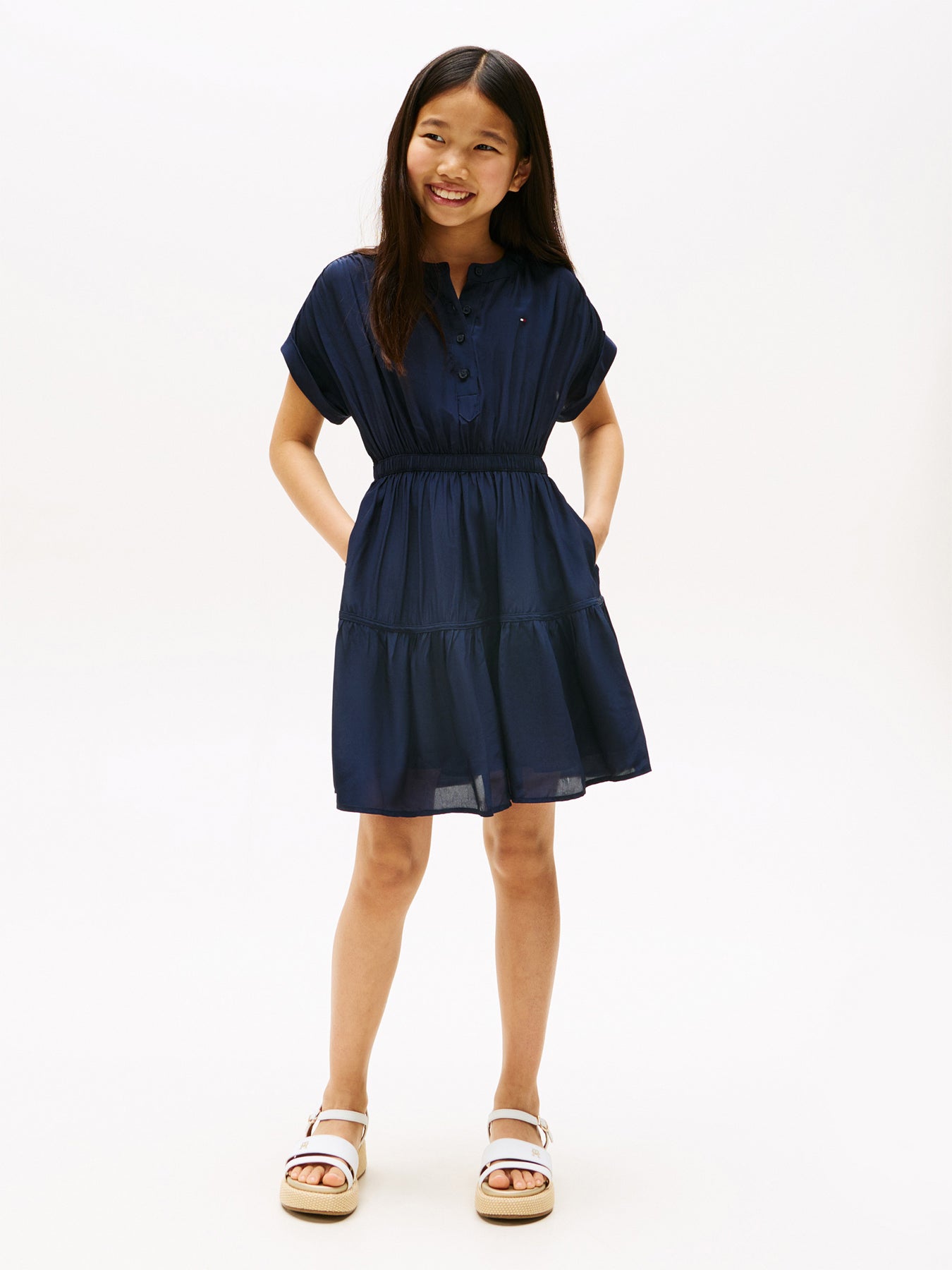 Short Sleeve Tiered Shirt Dress