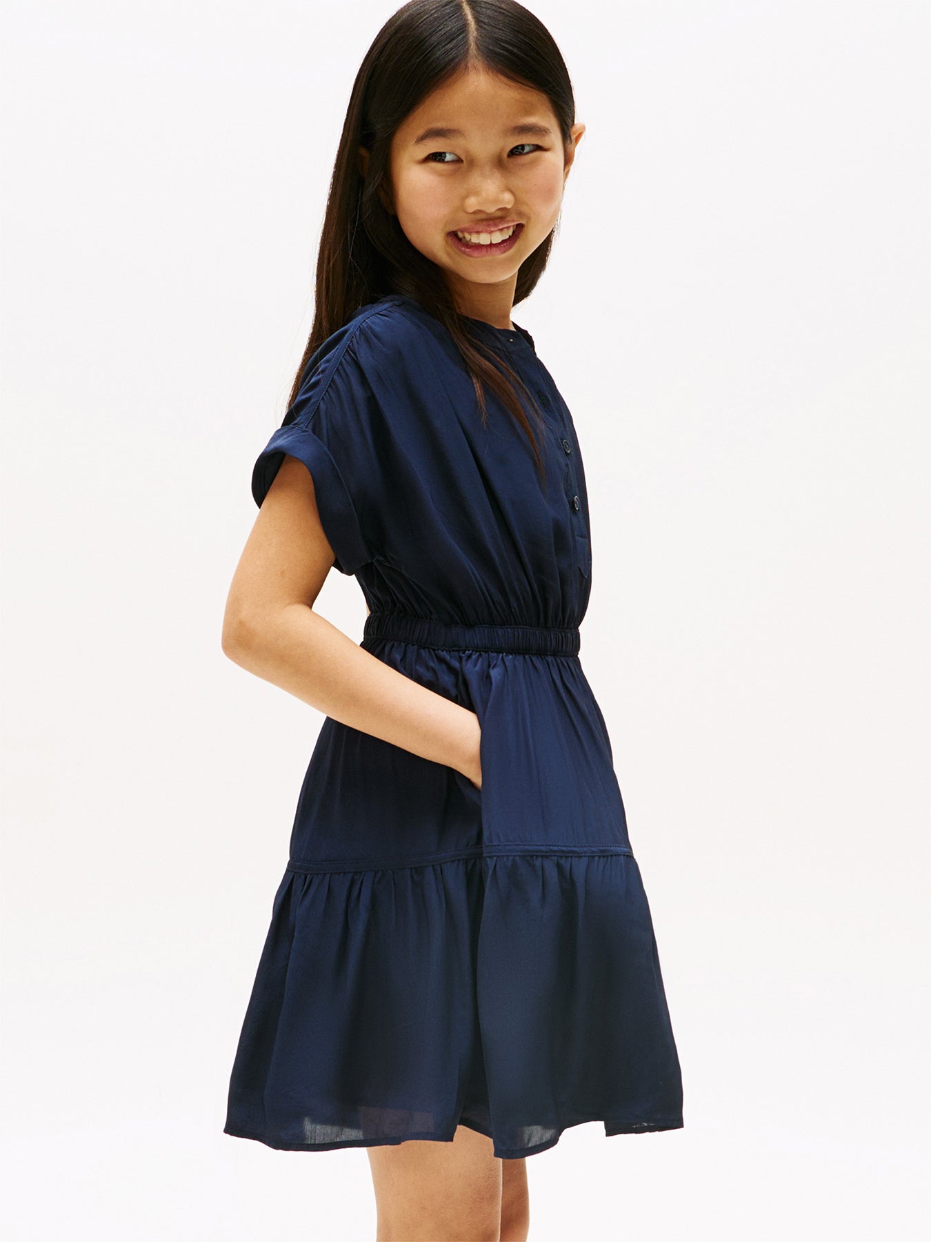 Short Sleeve Tiered Shirt Dress