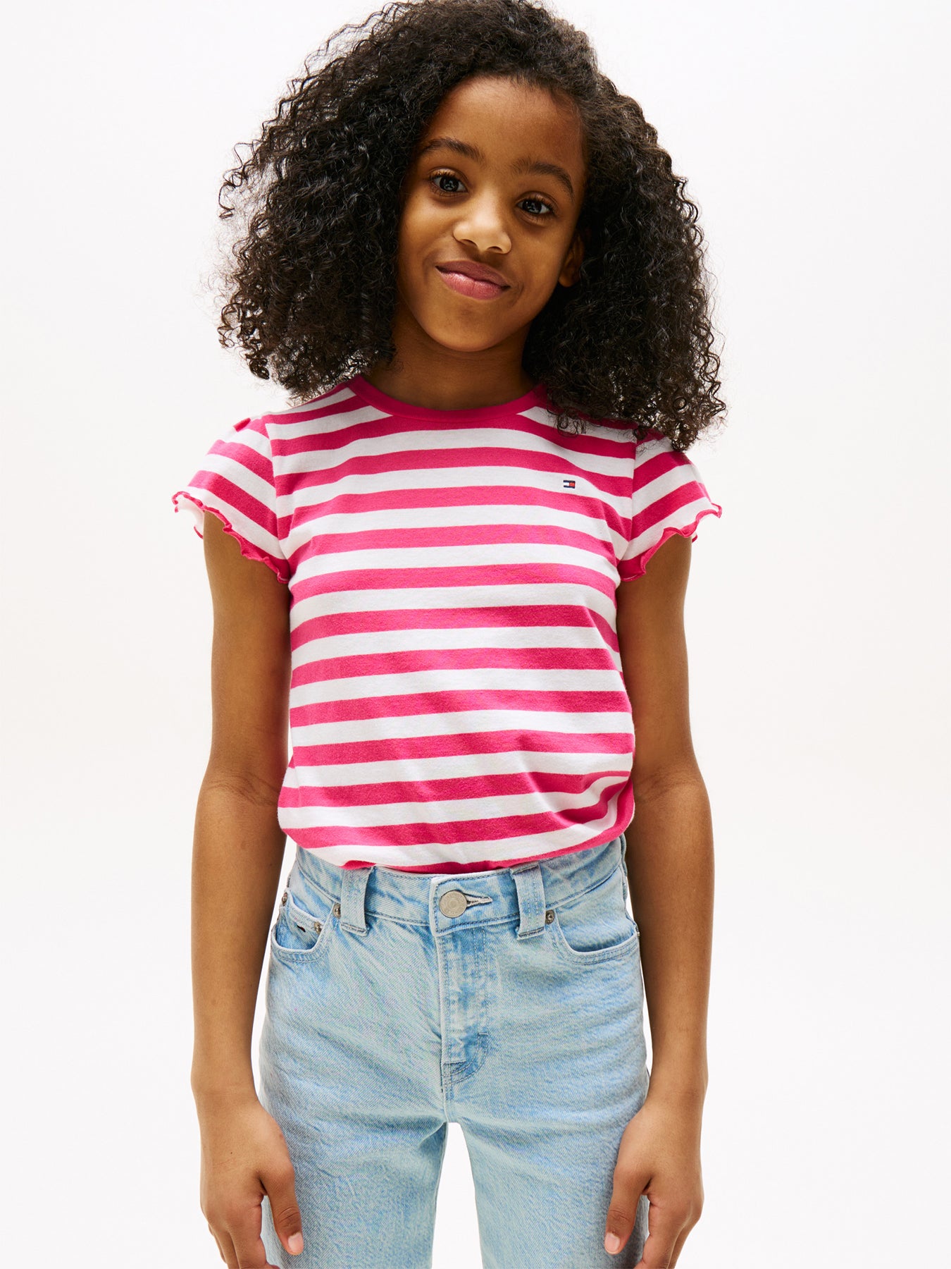 Stripe Ruffle Sleeve Slim Top