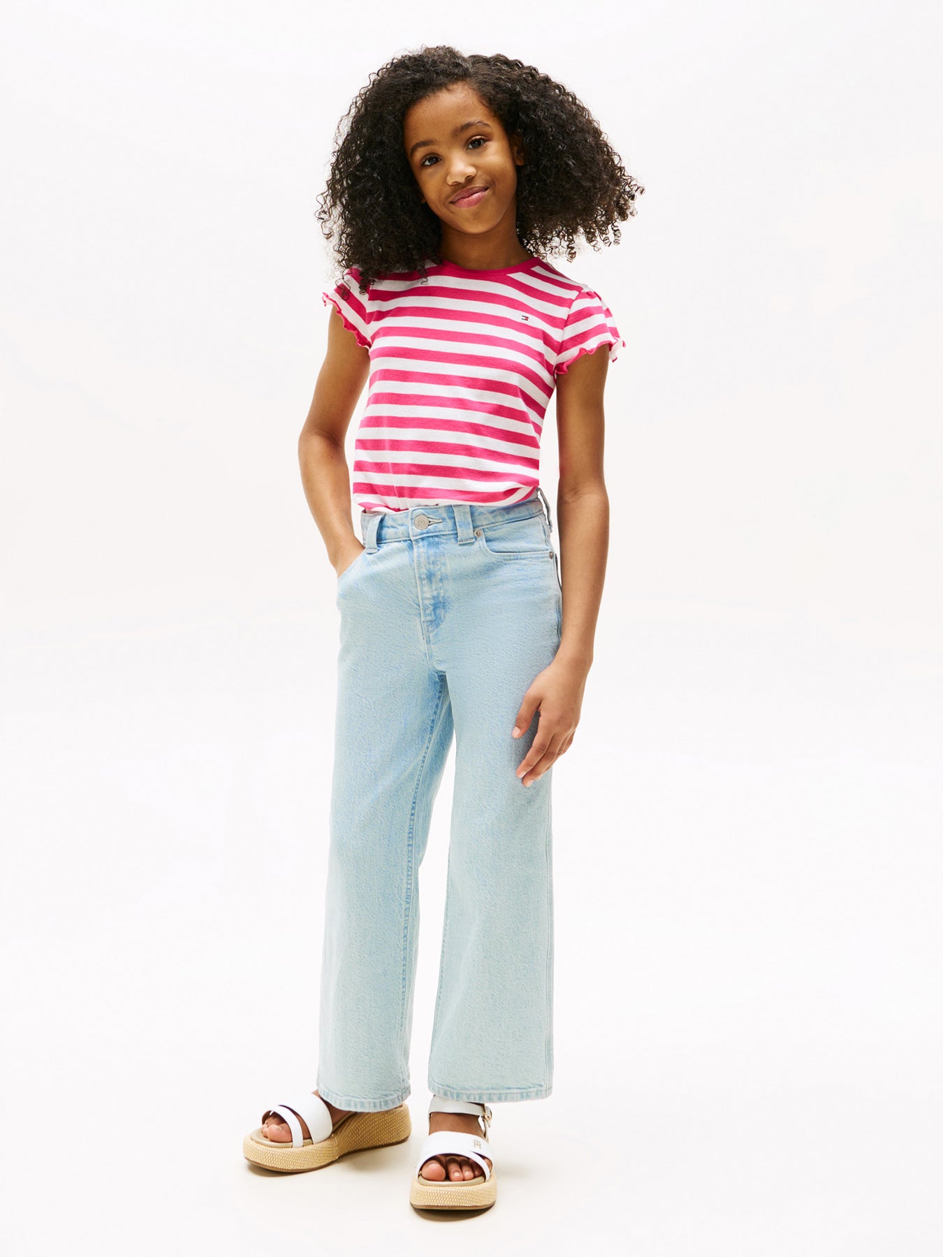 Stripe Ruffle Sleeve Slim Top