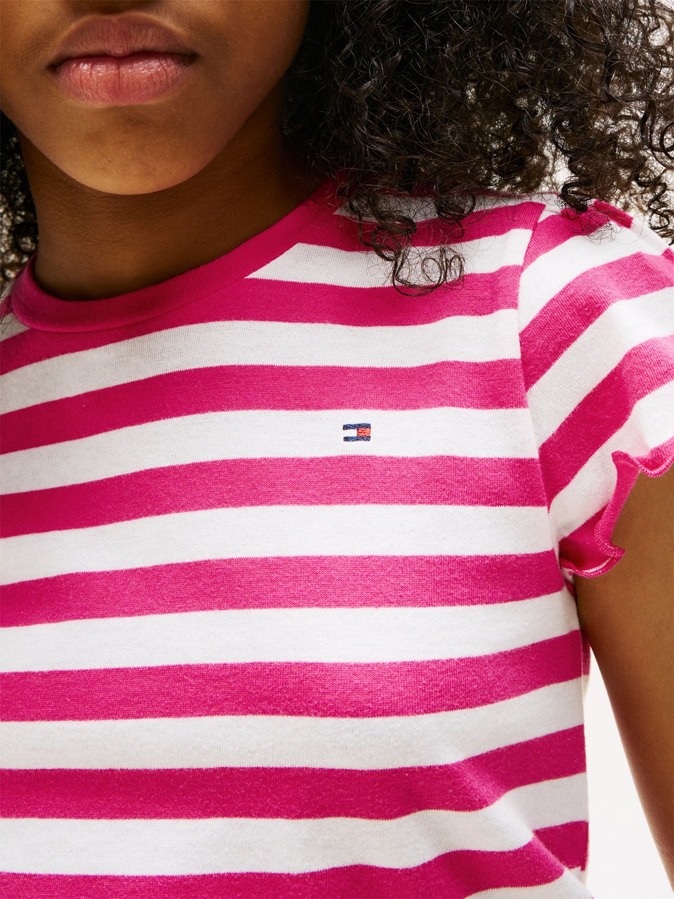 Stripe Ruffle Sleeve Slim Top