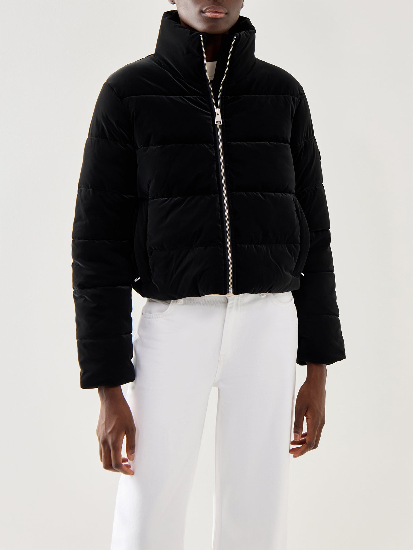 Womens Barbour International Hudson Faux Velvet Puffer Jacket Black