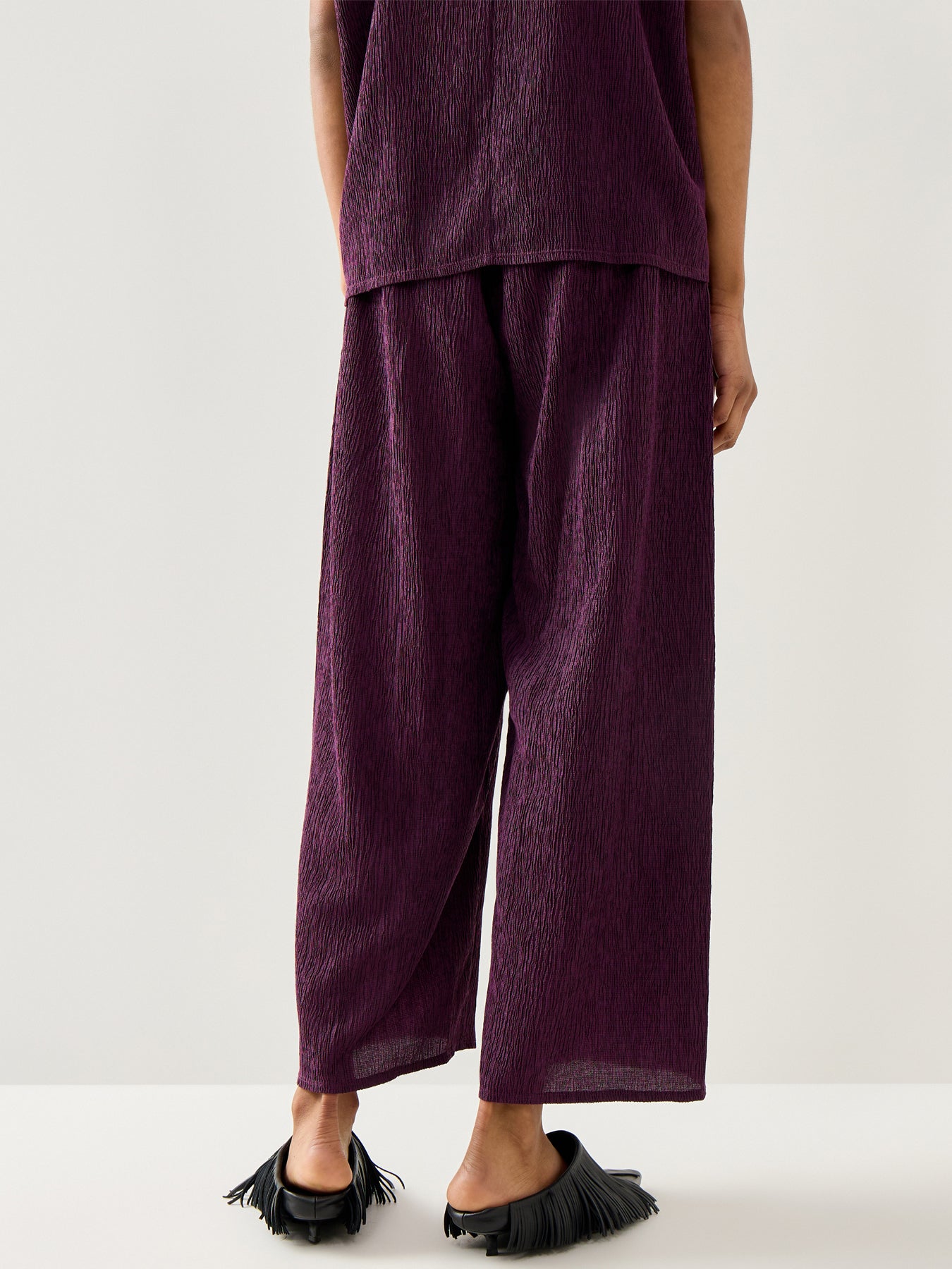 High Waist Wide Ankle Woven Plisse Pant Purple