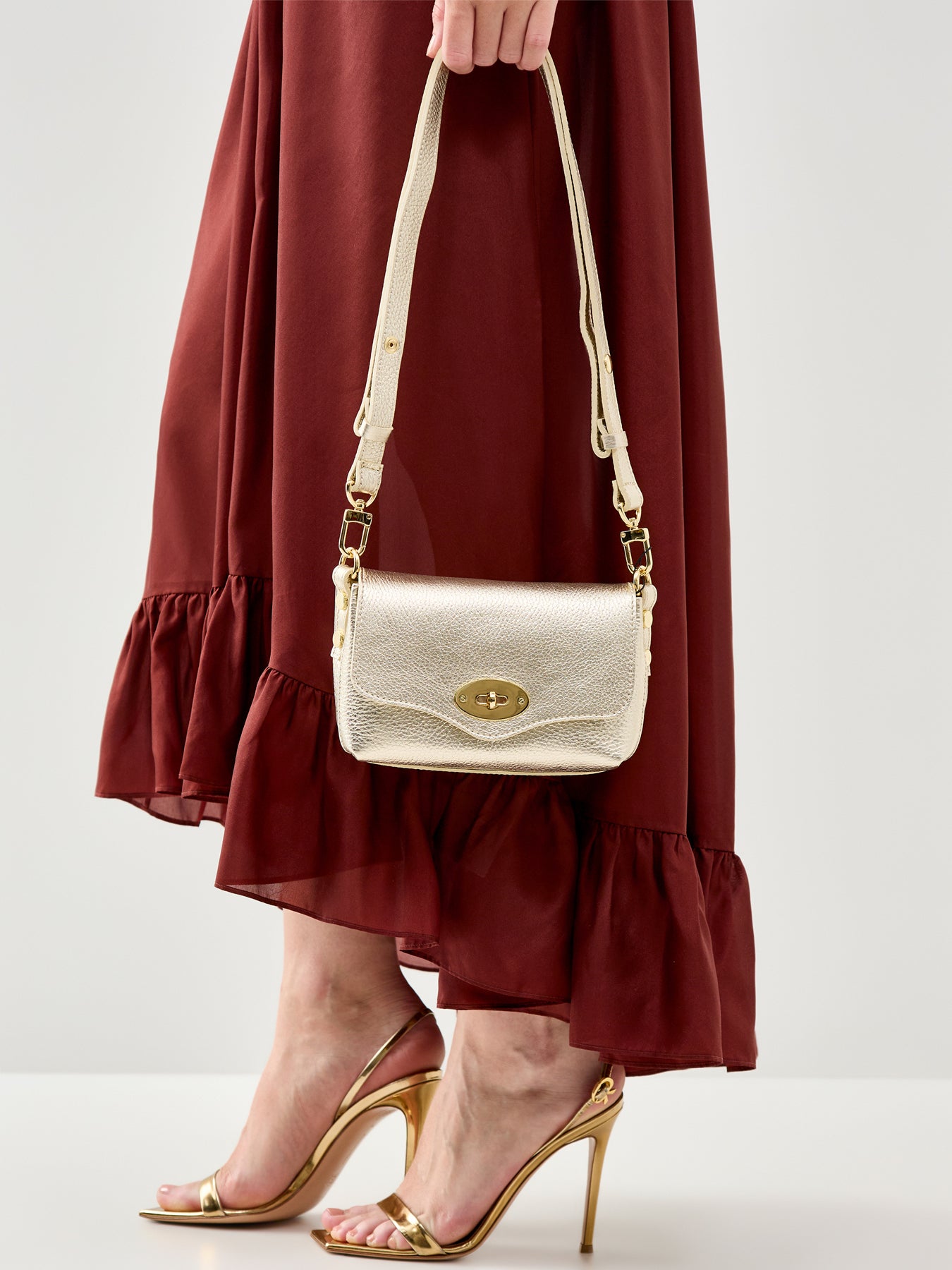 Maddie Gold Leather Crossbody Bag Gold