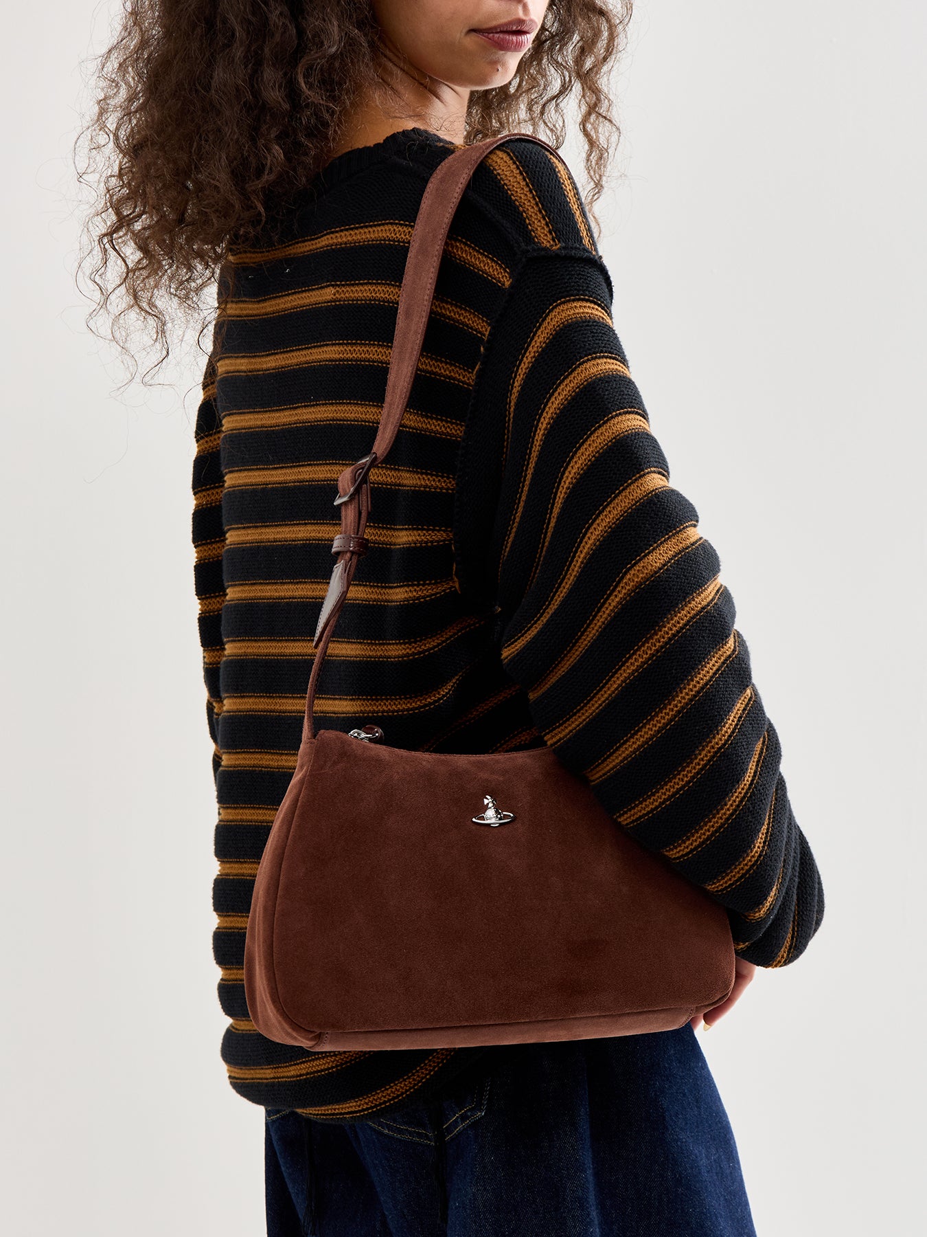 Kate Suede Shoulder Bag Chocolate Brown