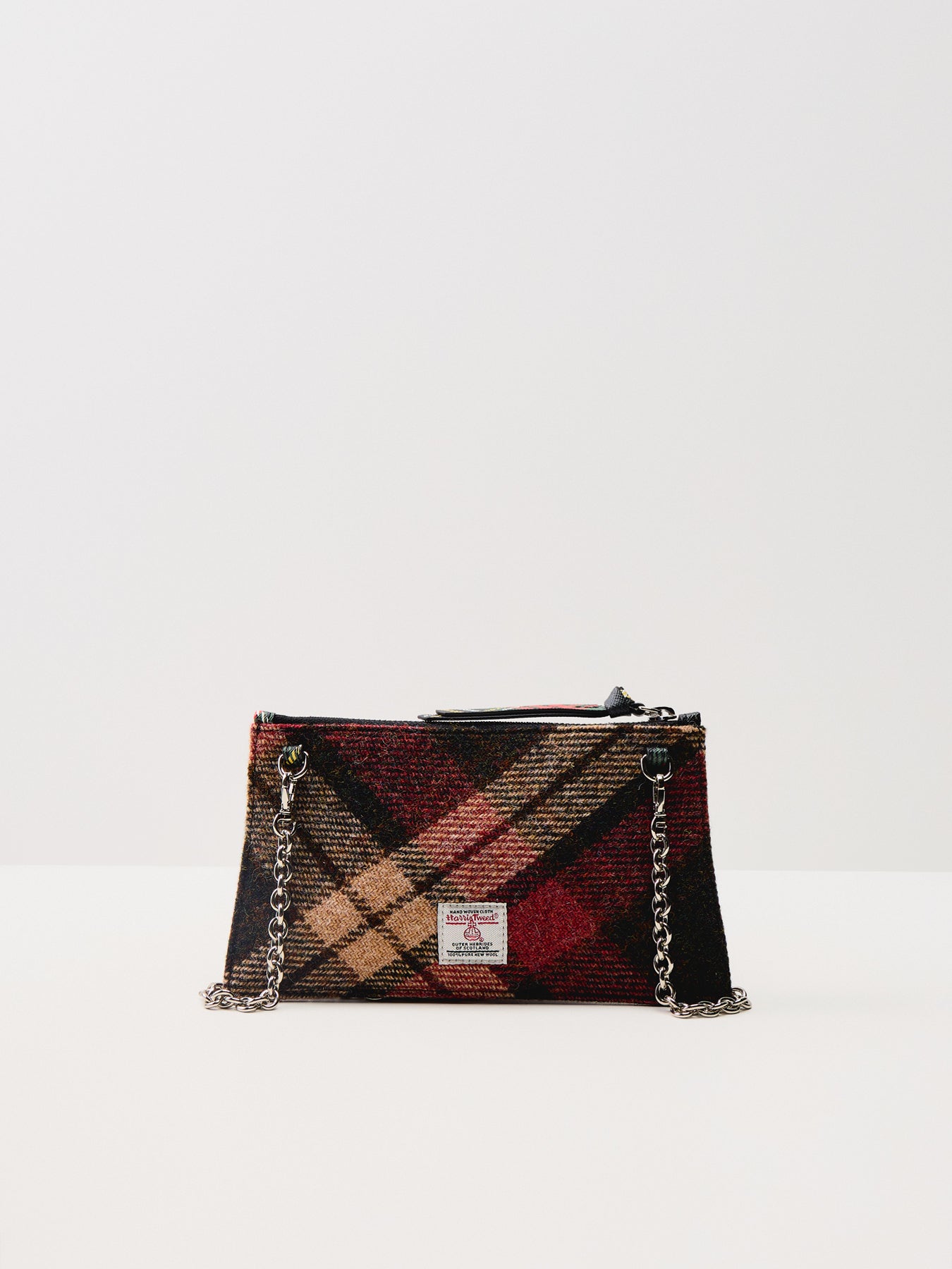 Small Flat Zip Clutch Light Check Wool