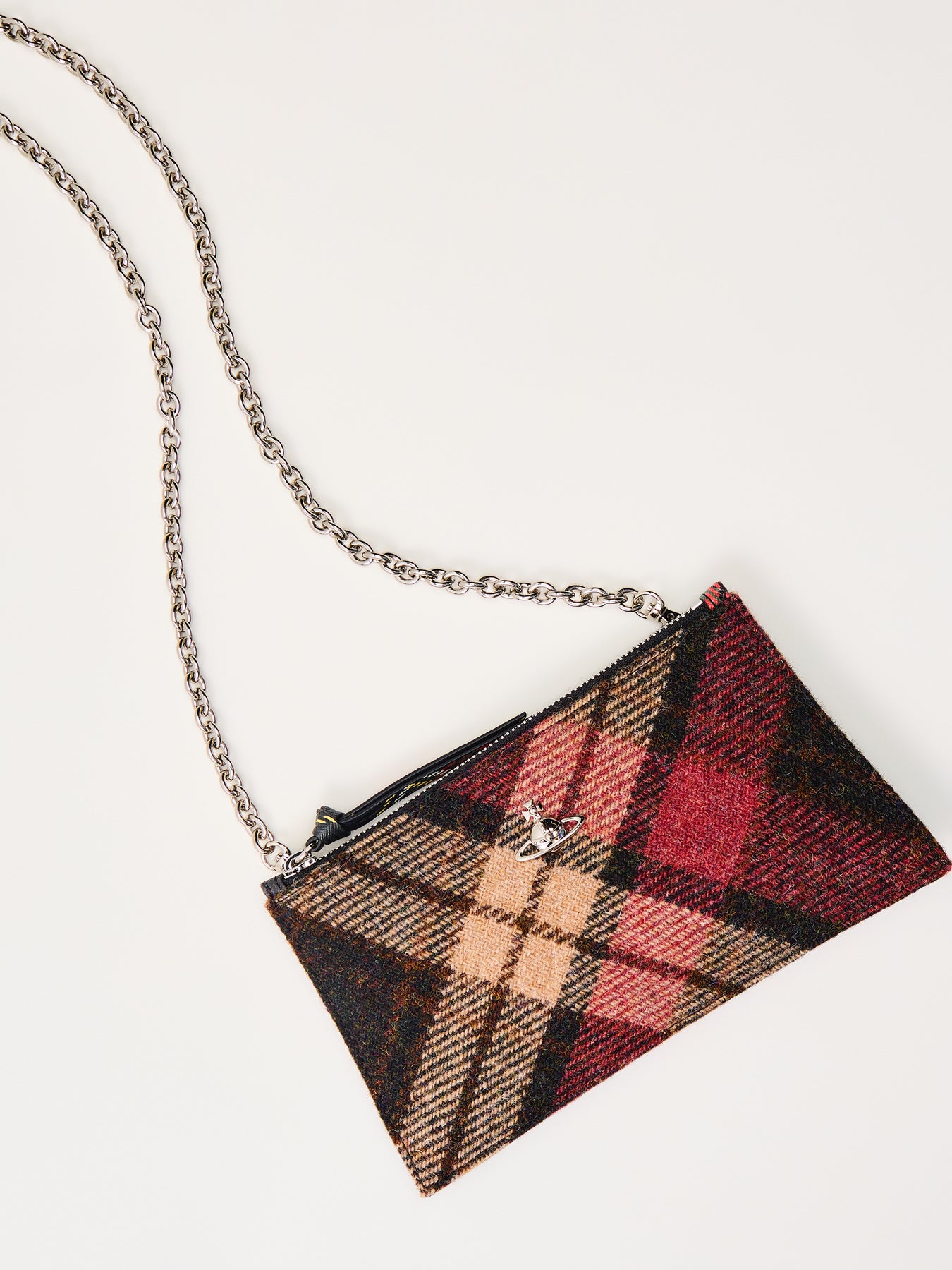 Small Flat Zip Clutch Light Check Wool