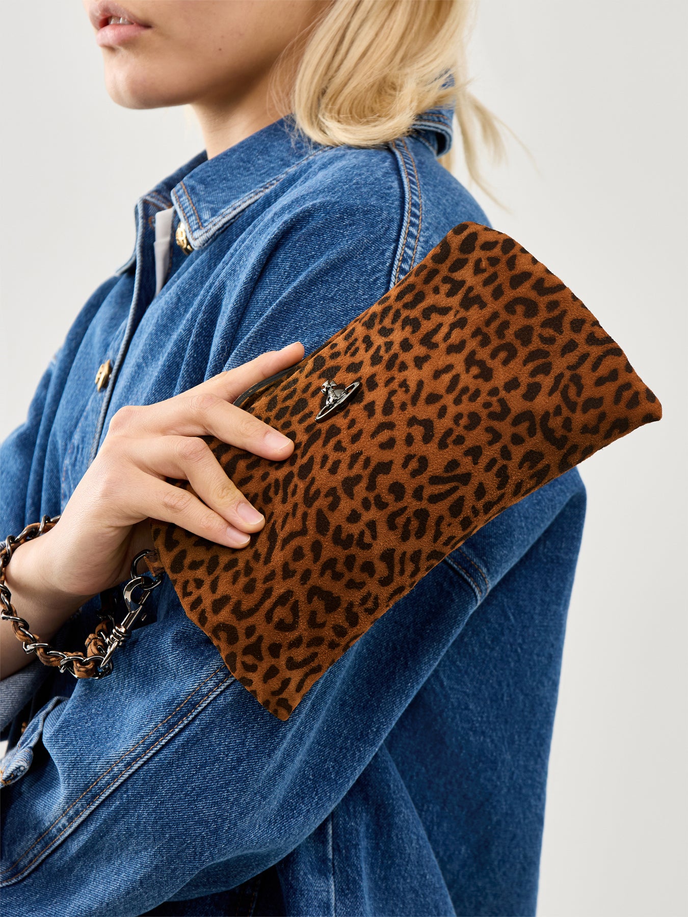 Sadie Wristlet Pouch Leather Leopard