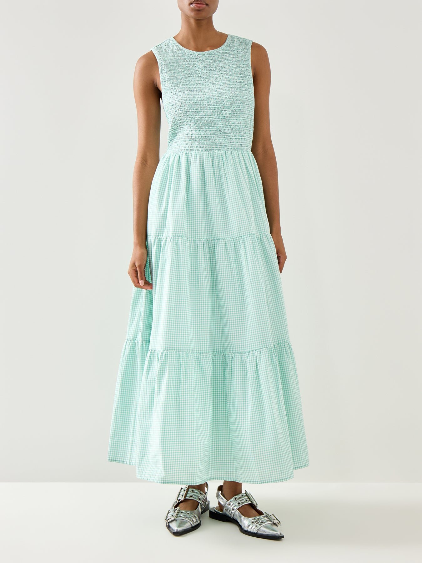 Sleeveless Charlie Gingham Midaxi Dress Blue