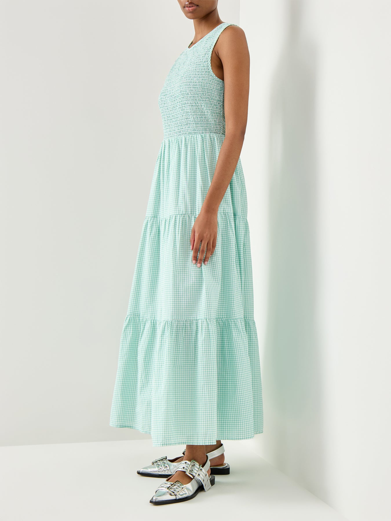 Sleeveless Charlie Gingham Midaxi Dress Blue