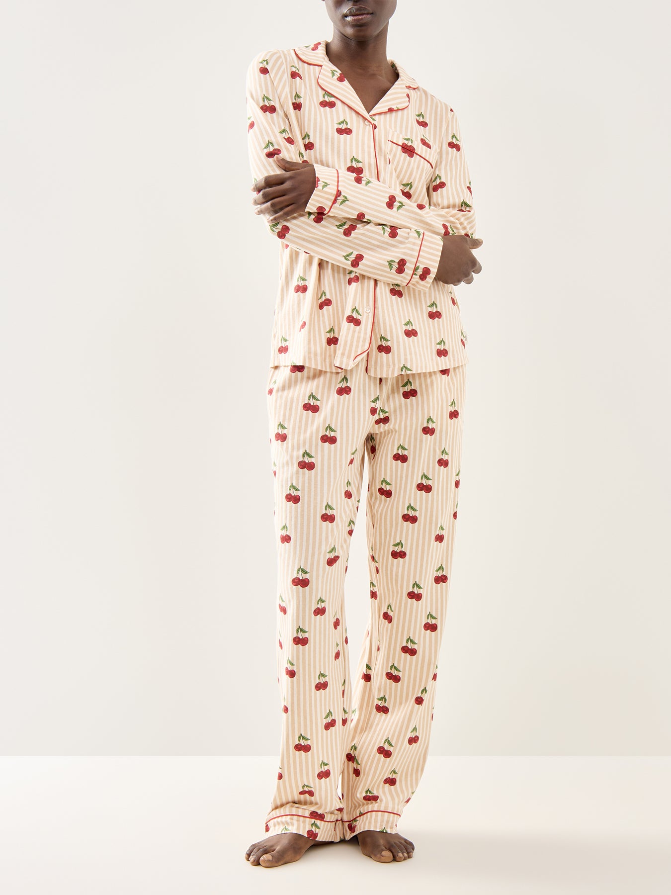 Ditsy Cherry Stripe Long PJ Set