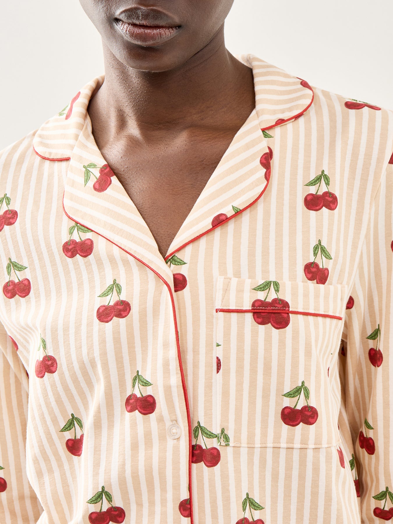 Ditsy Cherry Stripe Long PJ Set