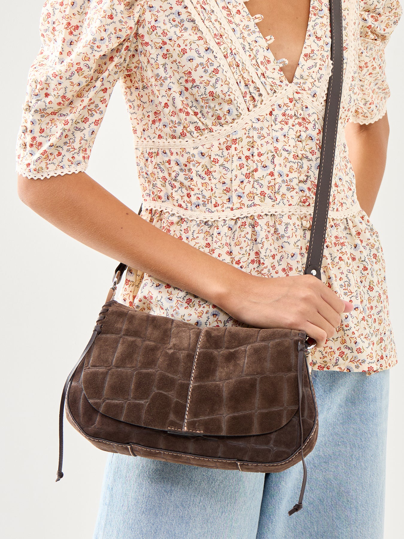 Helena Round Suede Croco Leather Small Crossbody