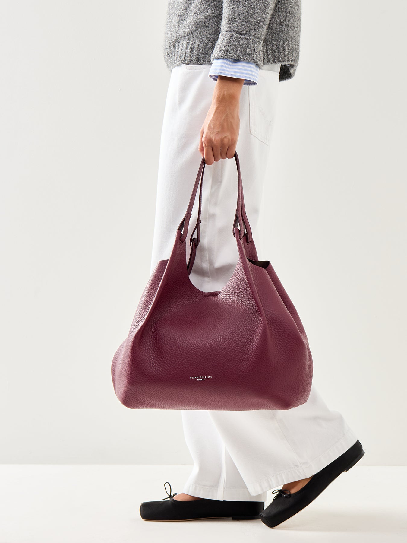 Dua Large Shoulder Leather Tote Bag Berry Wine
