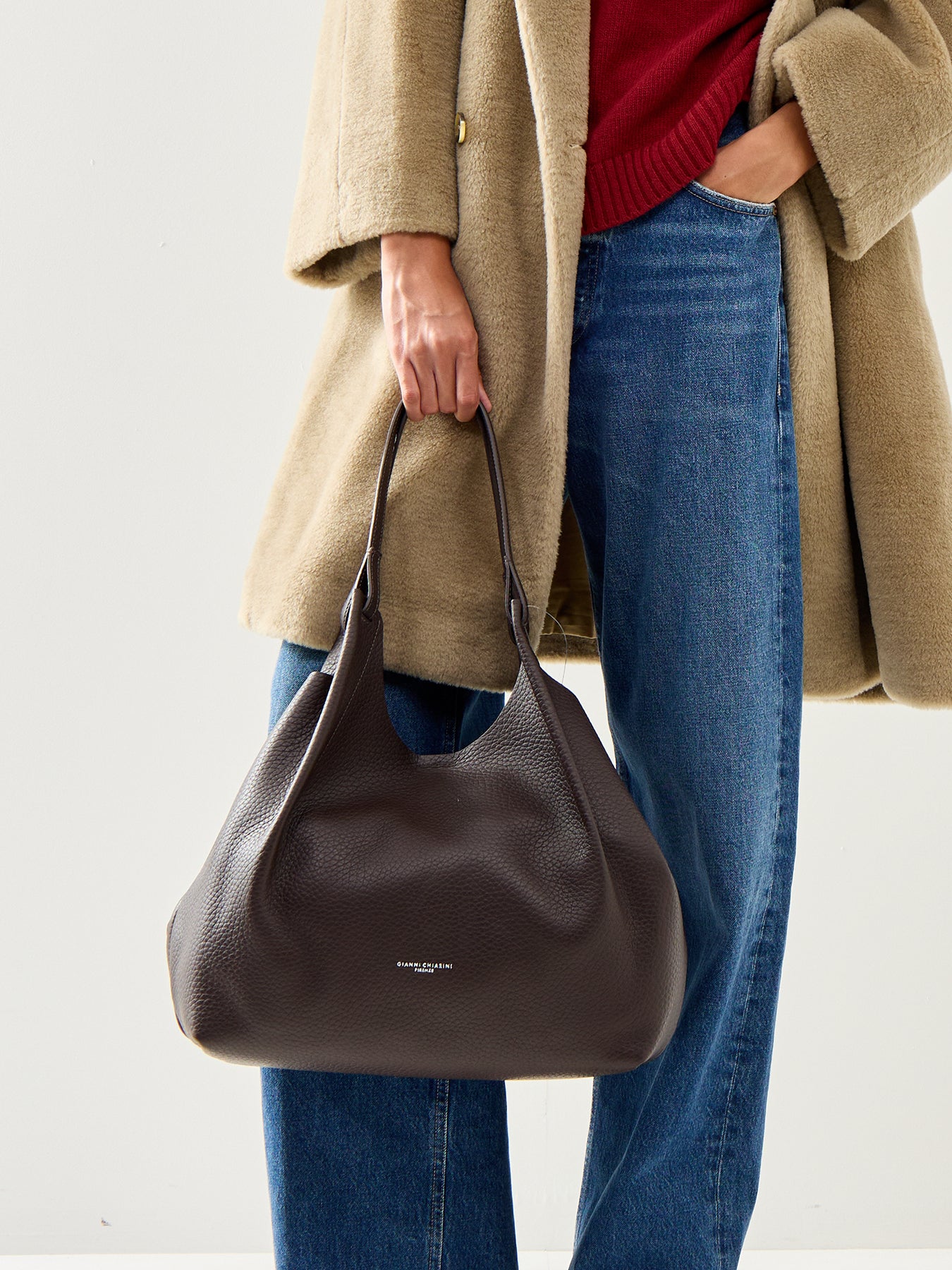 Dua Large Shoulder Leather Tote Bag Espresso Brown