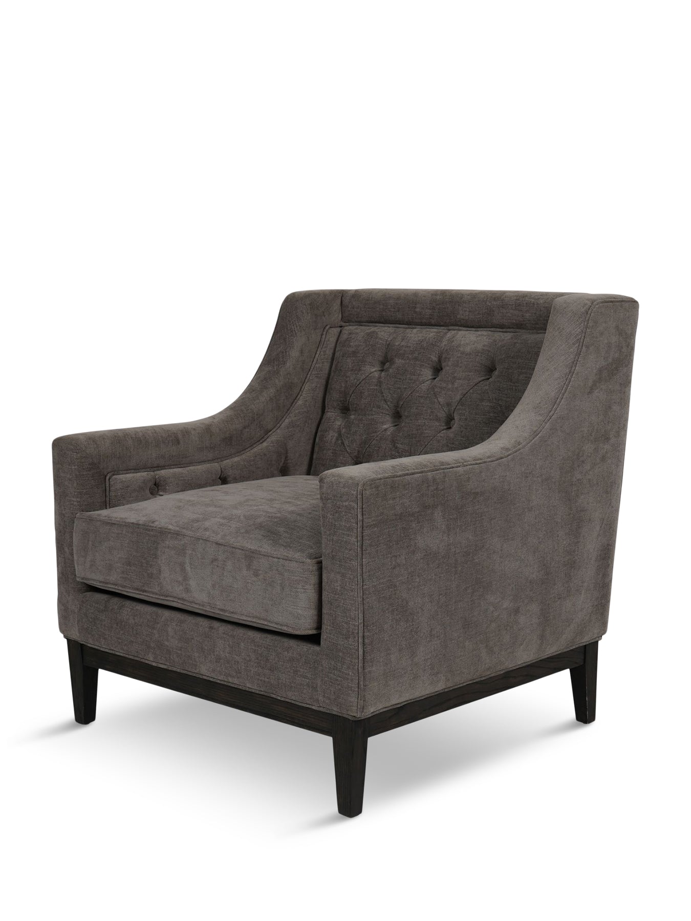 Theodore Buttoned Armchair in Warm Grey Fabric