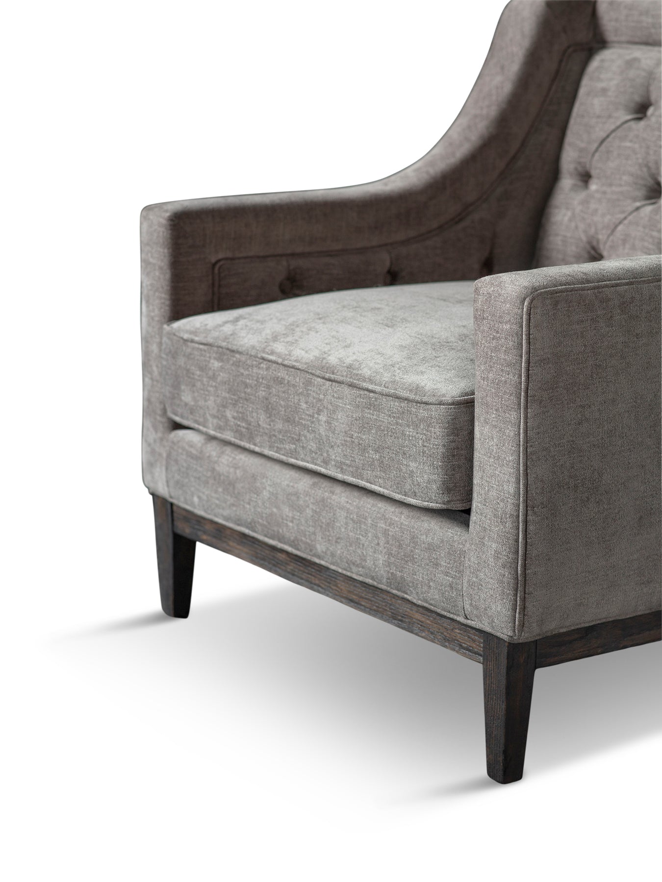 Theodore Buttoned Armchair in Warm Grey Fabric