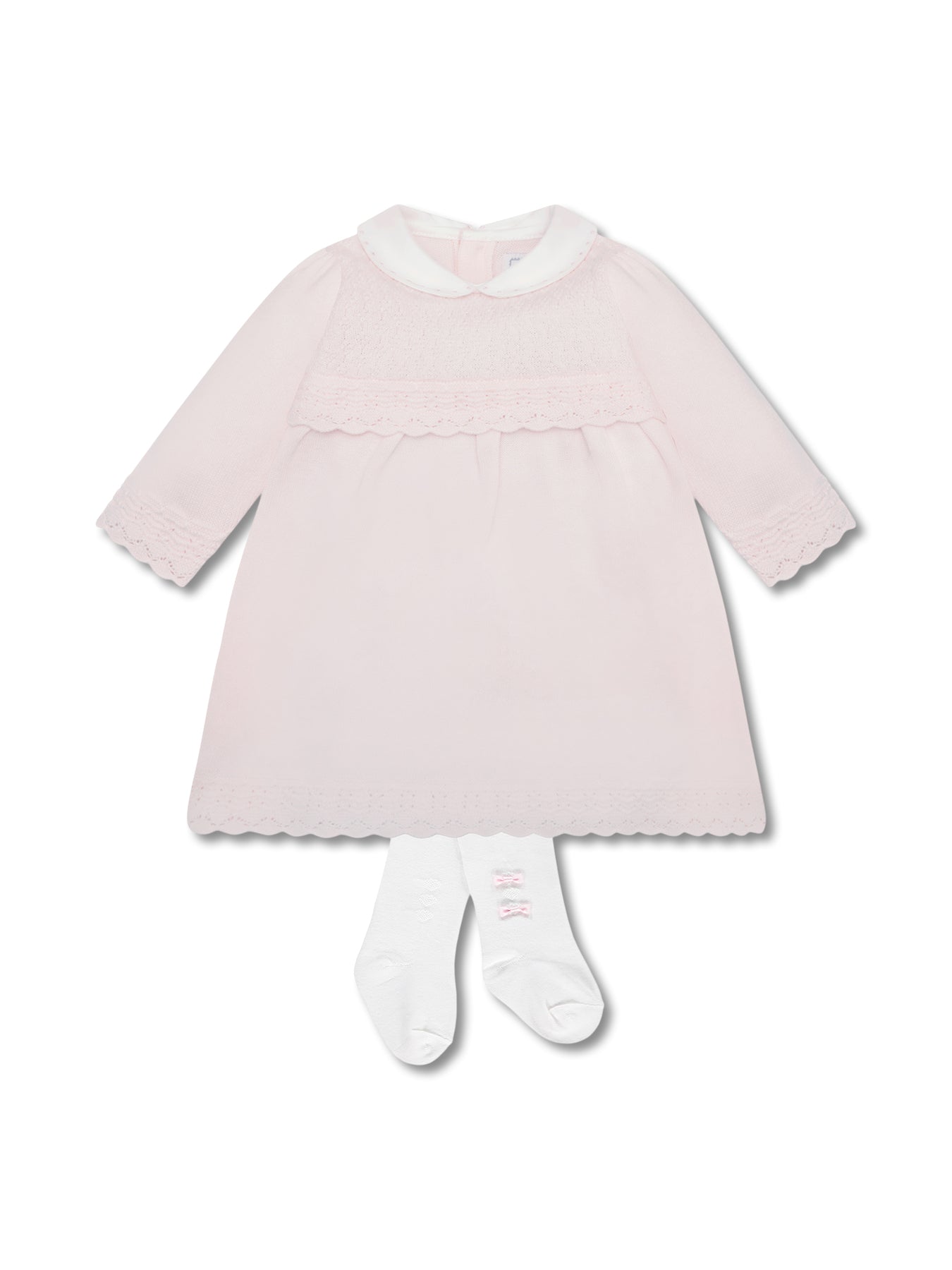Pink Cotton Kristina Knitted Dress With Bow Tights