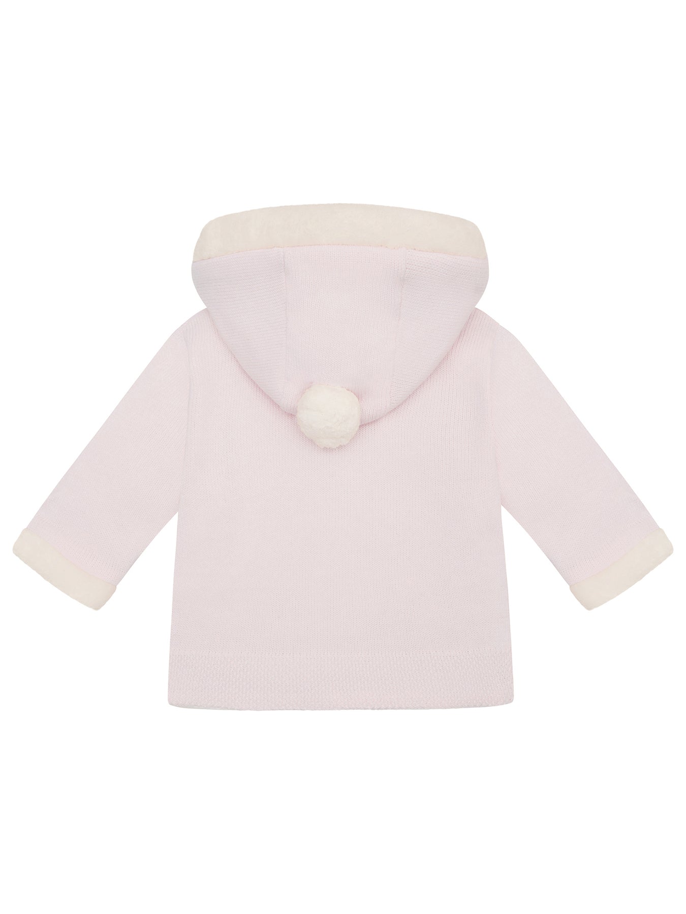 Pink Knitted Hooded Jacket With Fur Trim