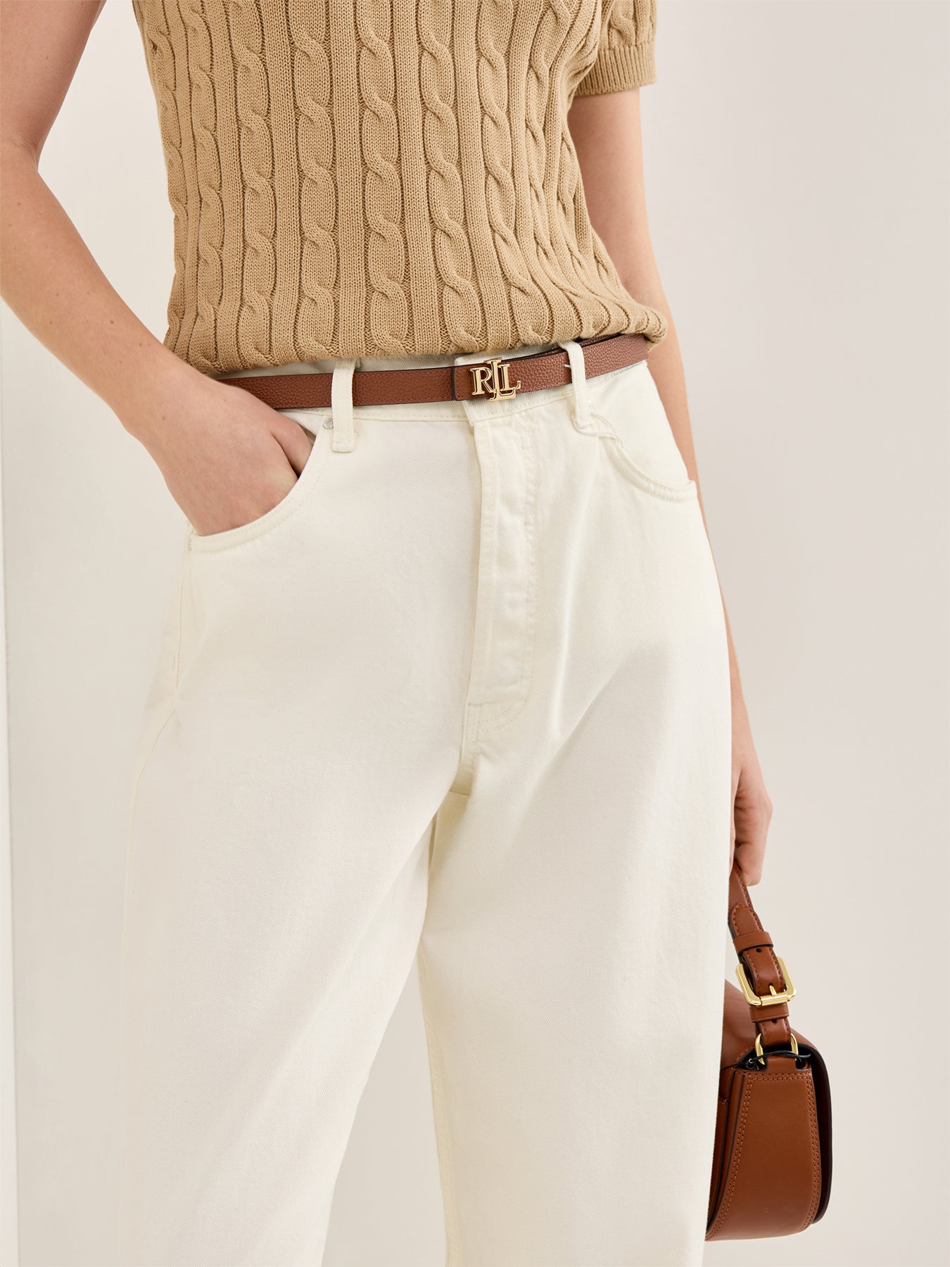 Reversible Skinny Leather Belt Tan