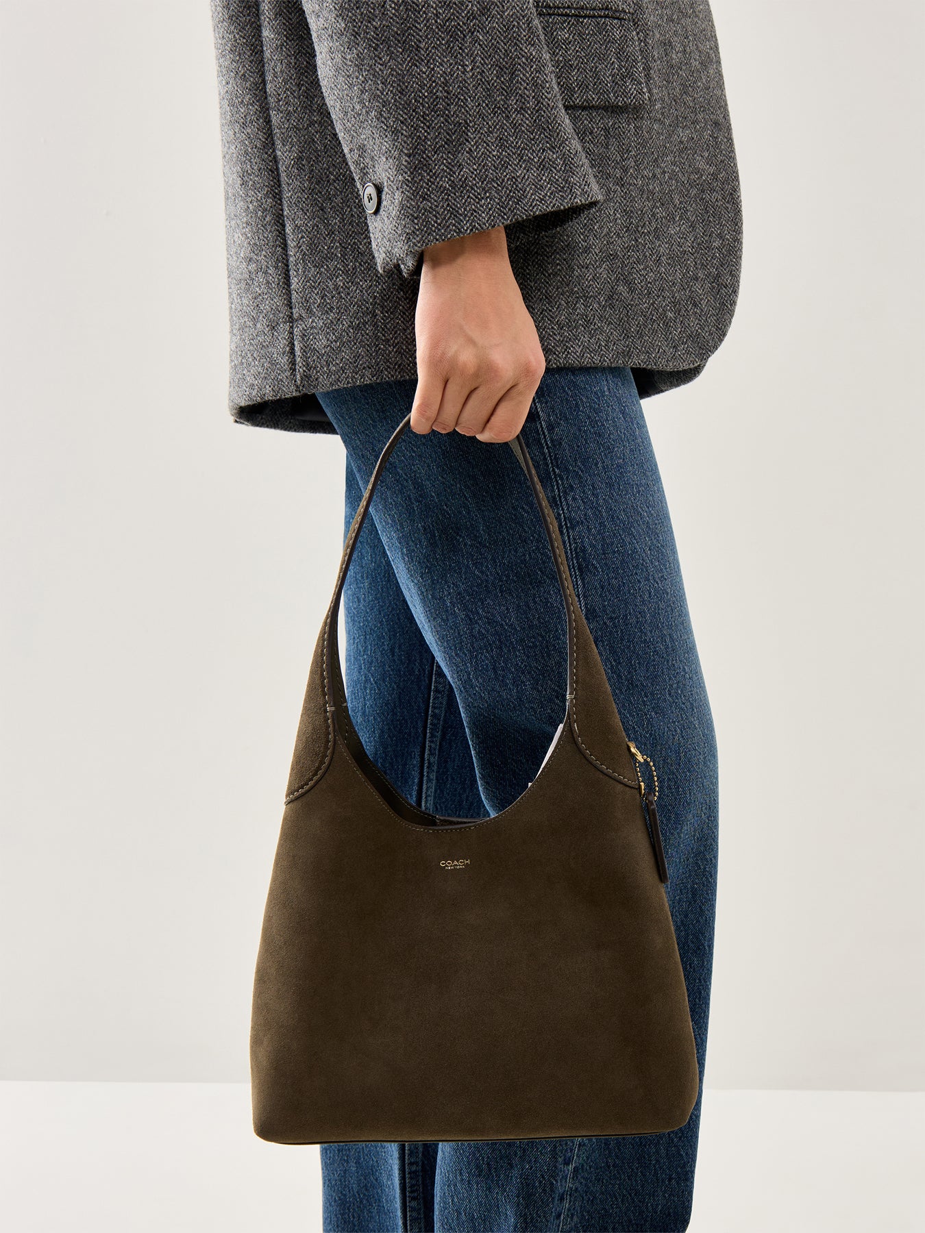 Suede Brooklyn Shoulder Bag 28 Olive