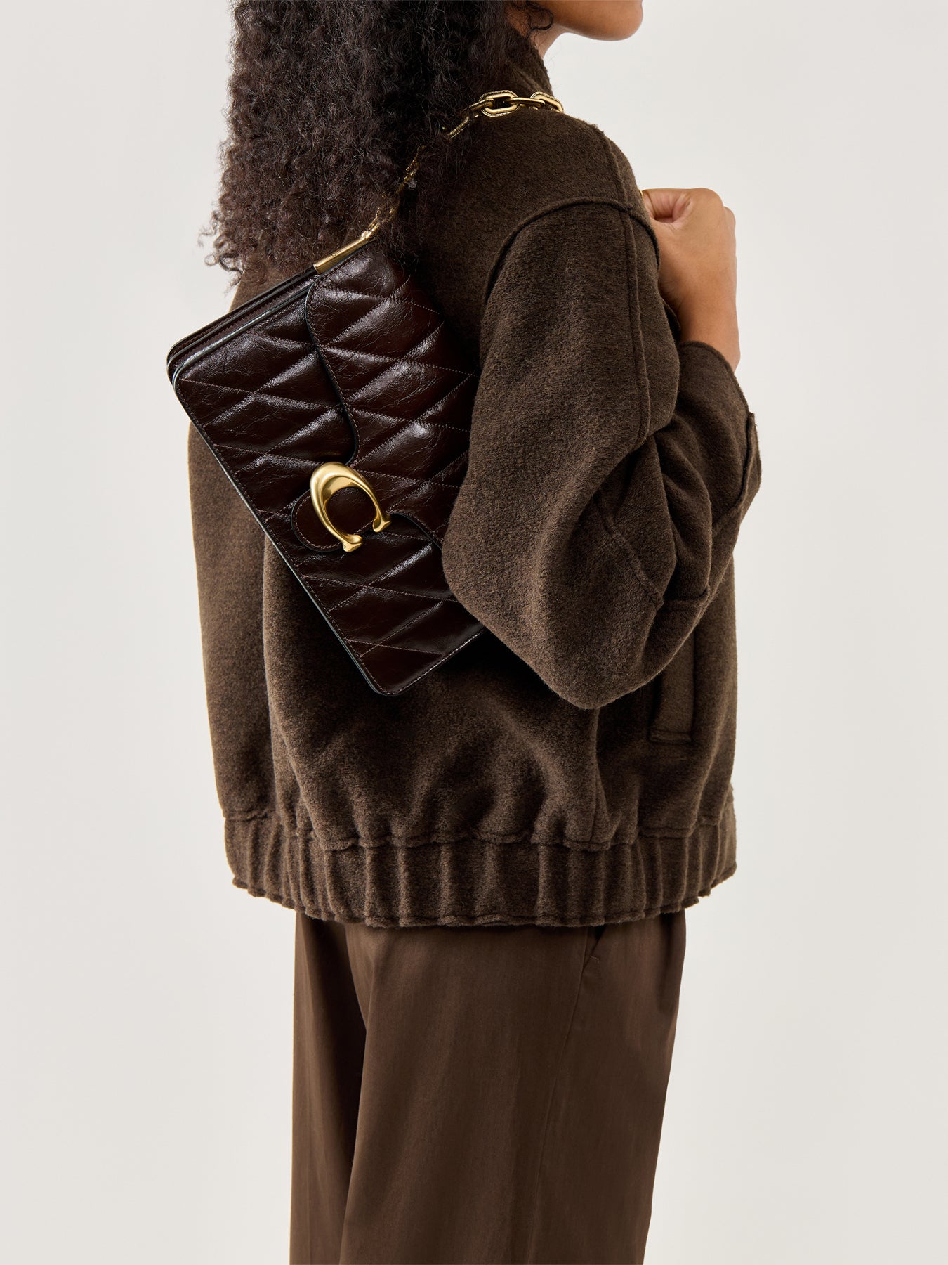 Quilted Glazed Leather Chain Tabby Shoulder Bag Maple