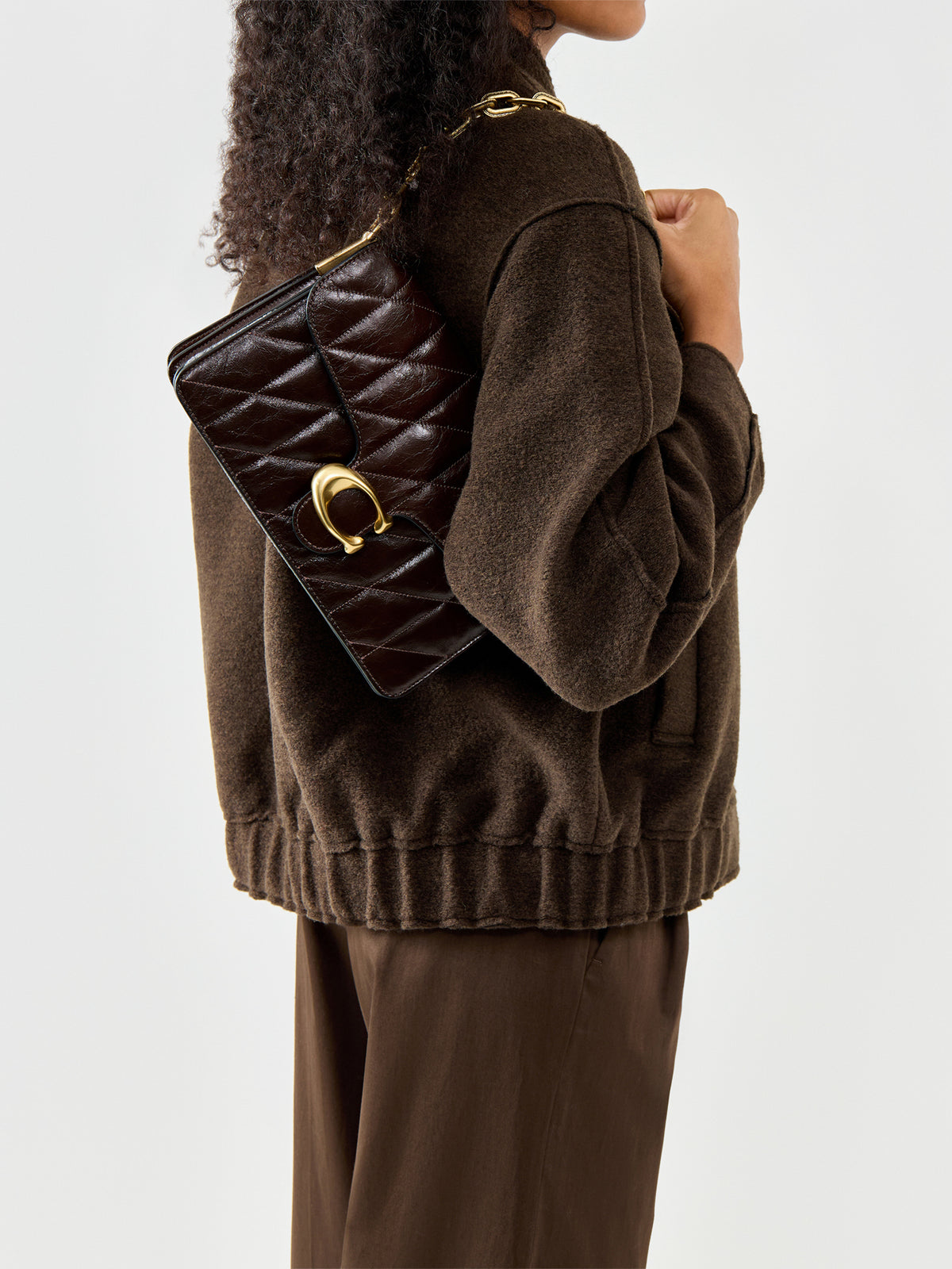 Quilted Glazed Leather Chain Tabby Shoulder Bag Maple