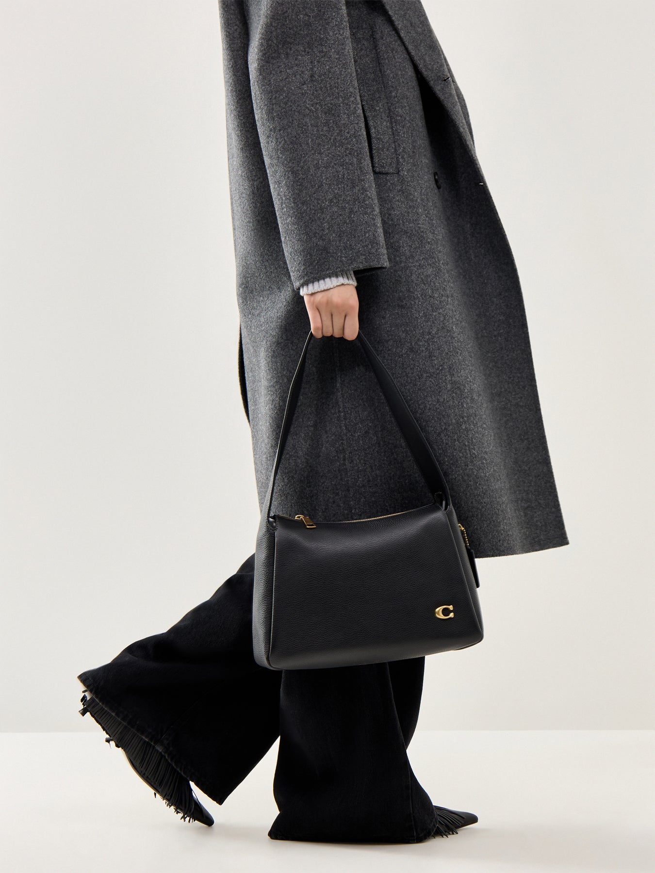 Polished Pebble Leather Lola Black Shoulder Bag