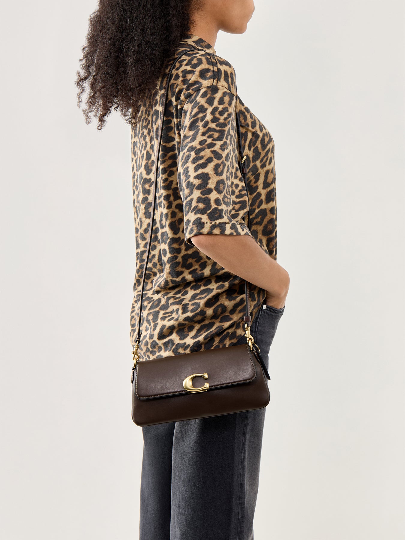 Refined Calf Leather Jet Shoulder Bag Maple