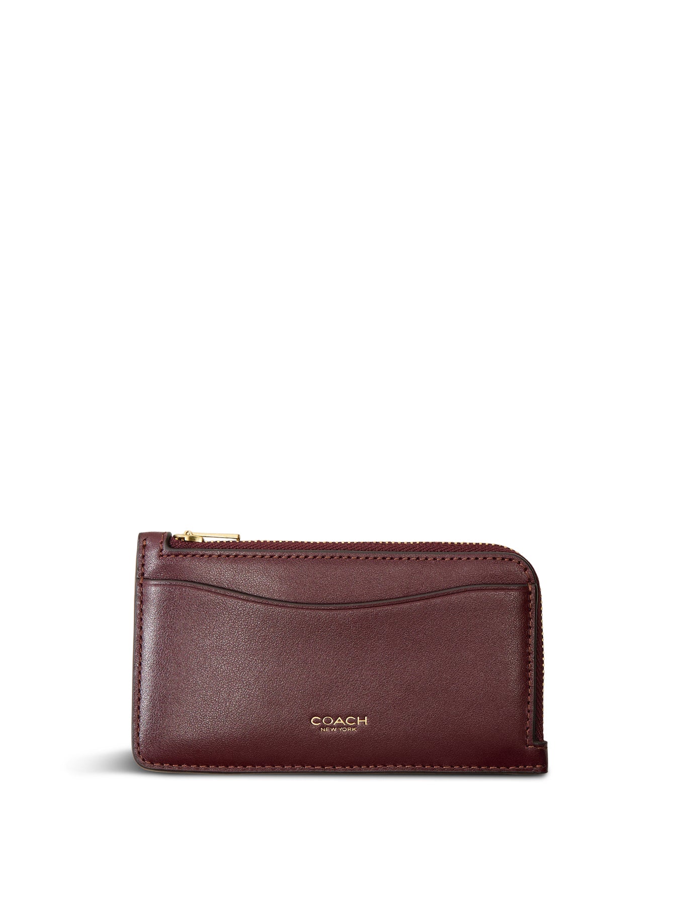 Colorblock Leather New York Zip Card Case Burgundy
