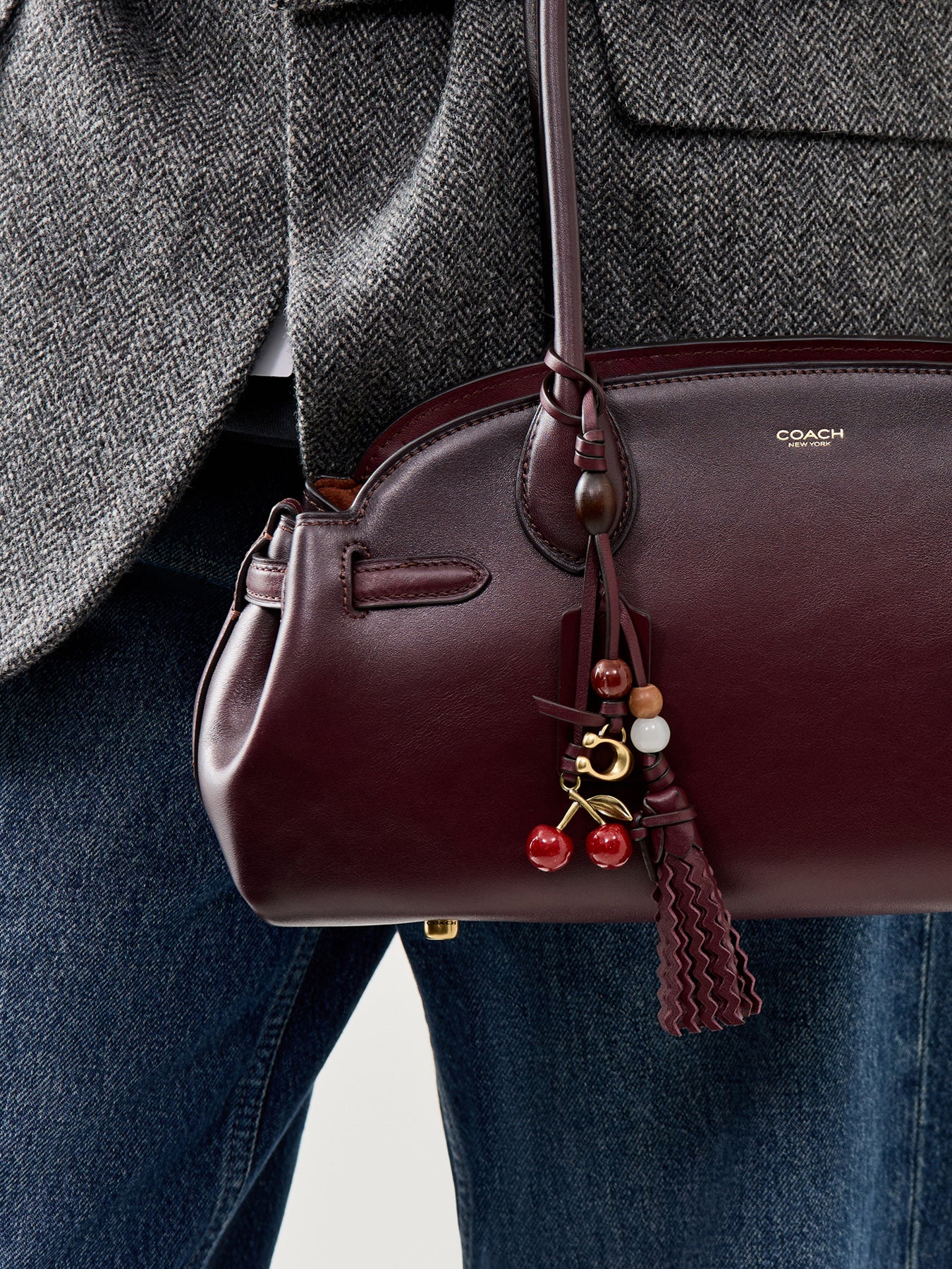 Cherry Heritage Leather Bag Charm Burgundy