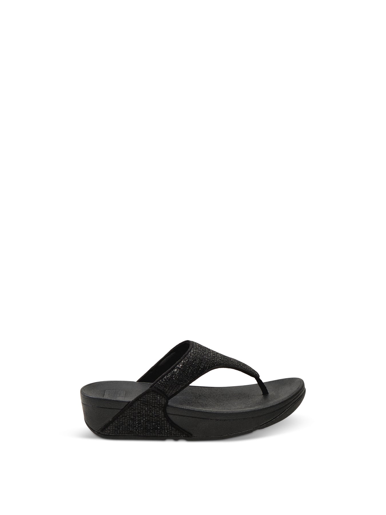 Lulu Crinkled-Shimmer Toe-Post Sandals Black