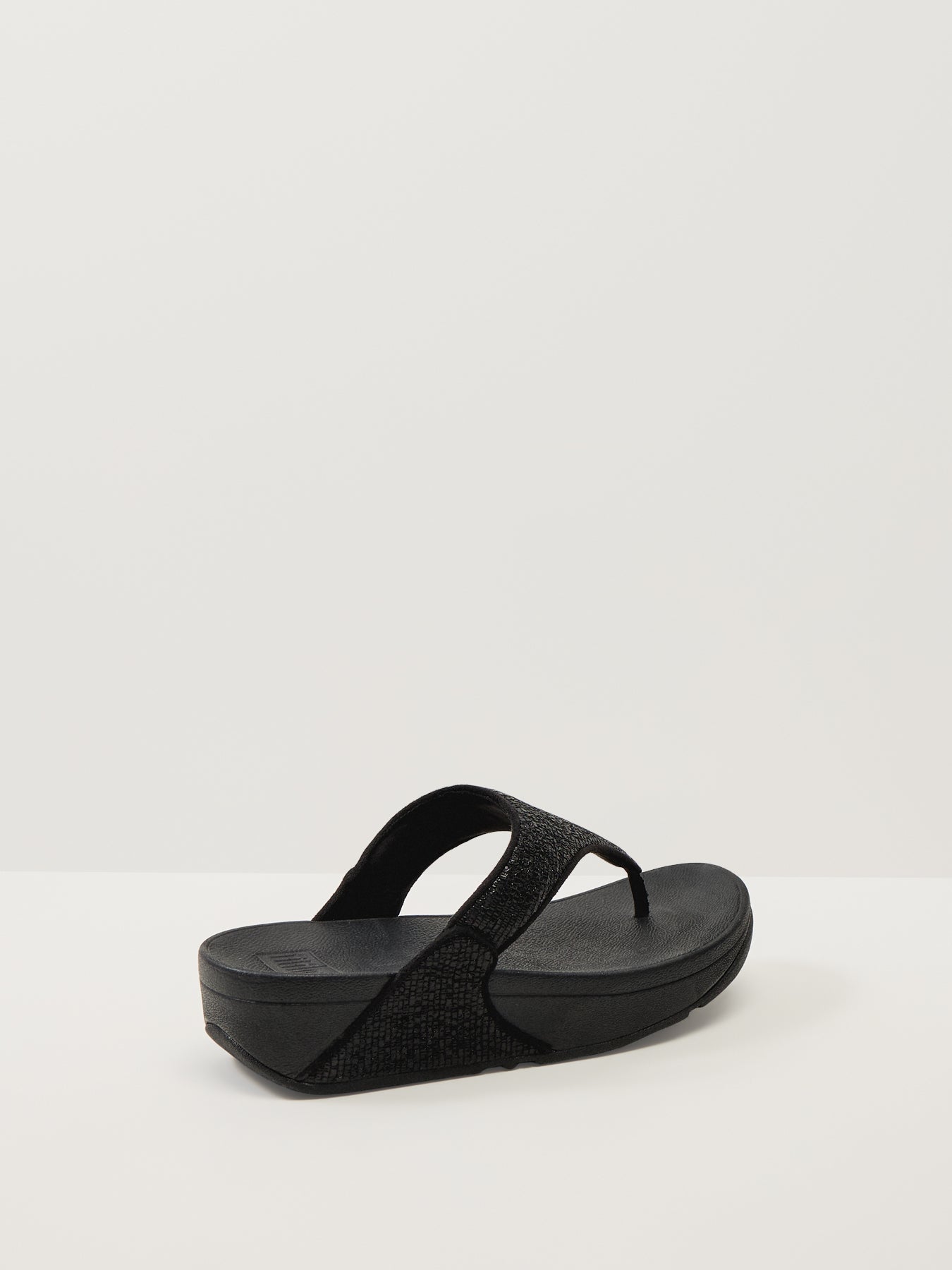 Lulu Crinkled-Shimmer Toe-Post Sandals Black
